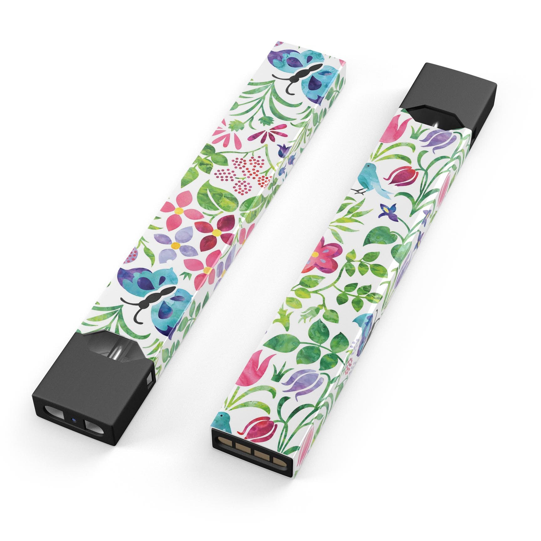 Butterflies and Flowers Watercolor Pattern decal for JUUL vaping device, showcasing vibrant colors and intricate designs.