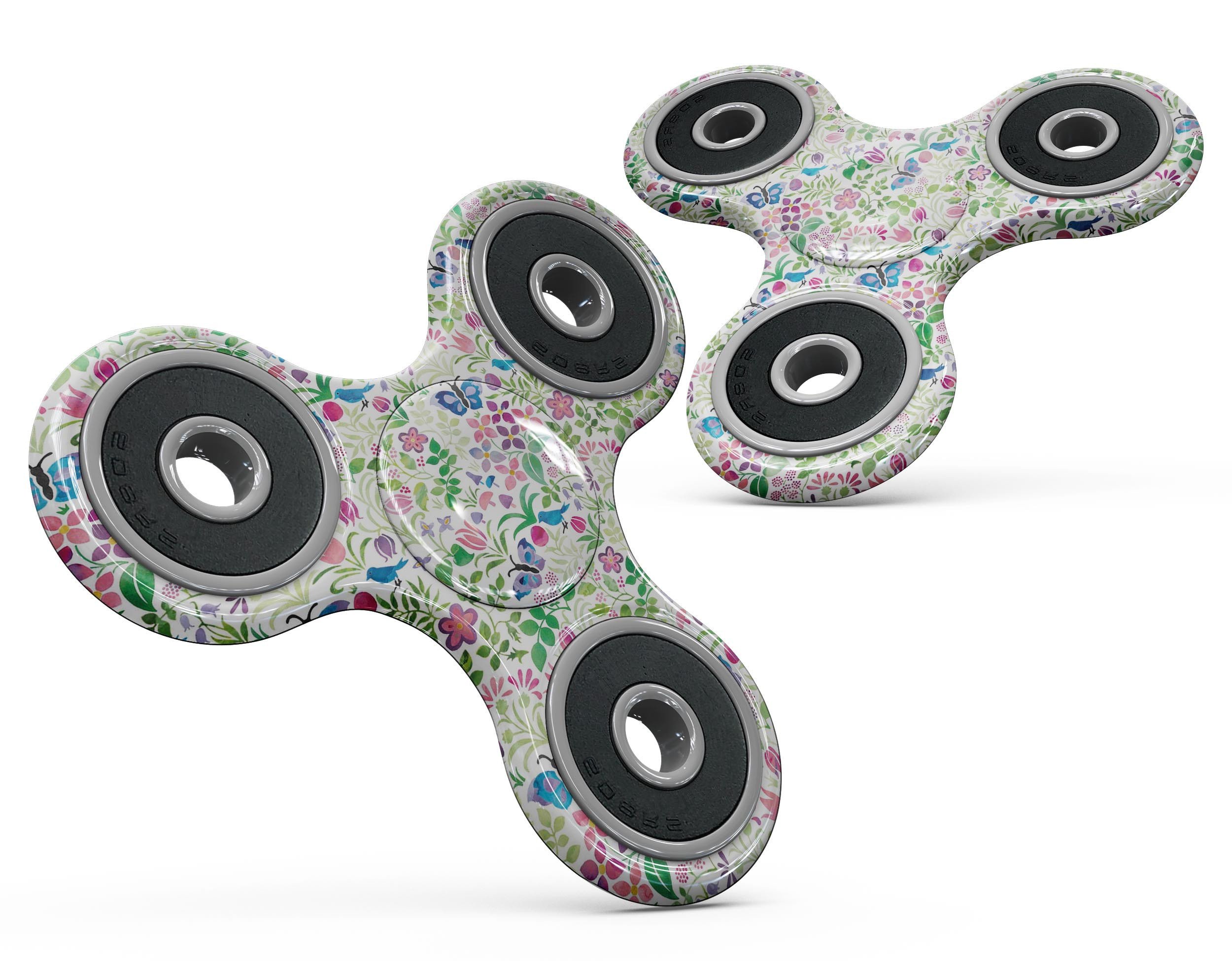 Butterflies and Flowers Watercolor Pattern V2 fidget spinner skin showcasing vibrant colors and intricate designs.