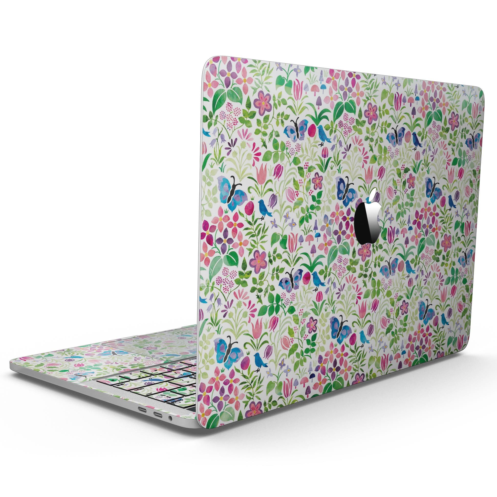 Butterflies and Flowers Watercolor Pattern skin for MacBook Pro with Touch Bar, showcasing vibrant colors and intricate designs.