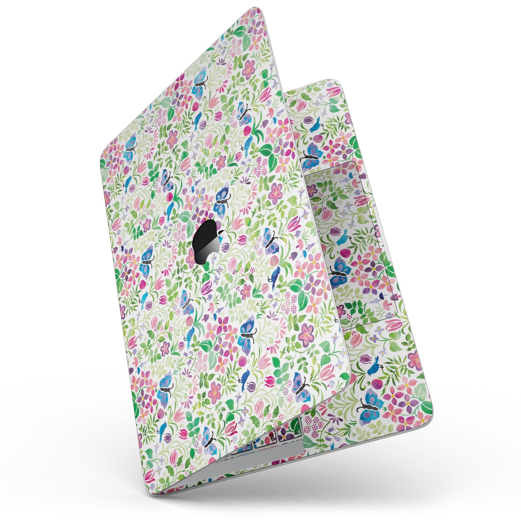 Butterflies and Flowers Watercolor Pattern skin for MacBook Pro with Touch Bar, showcasing vibrant colors and intricate designs.
