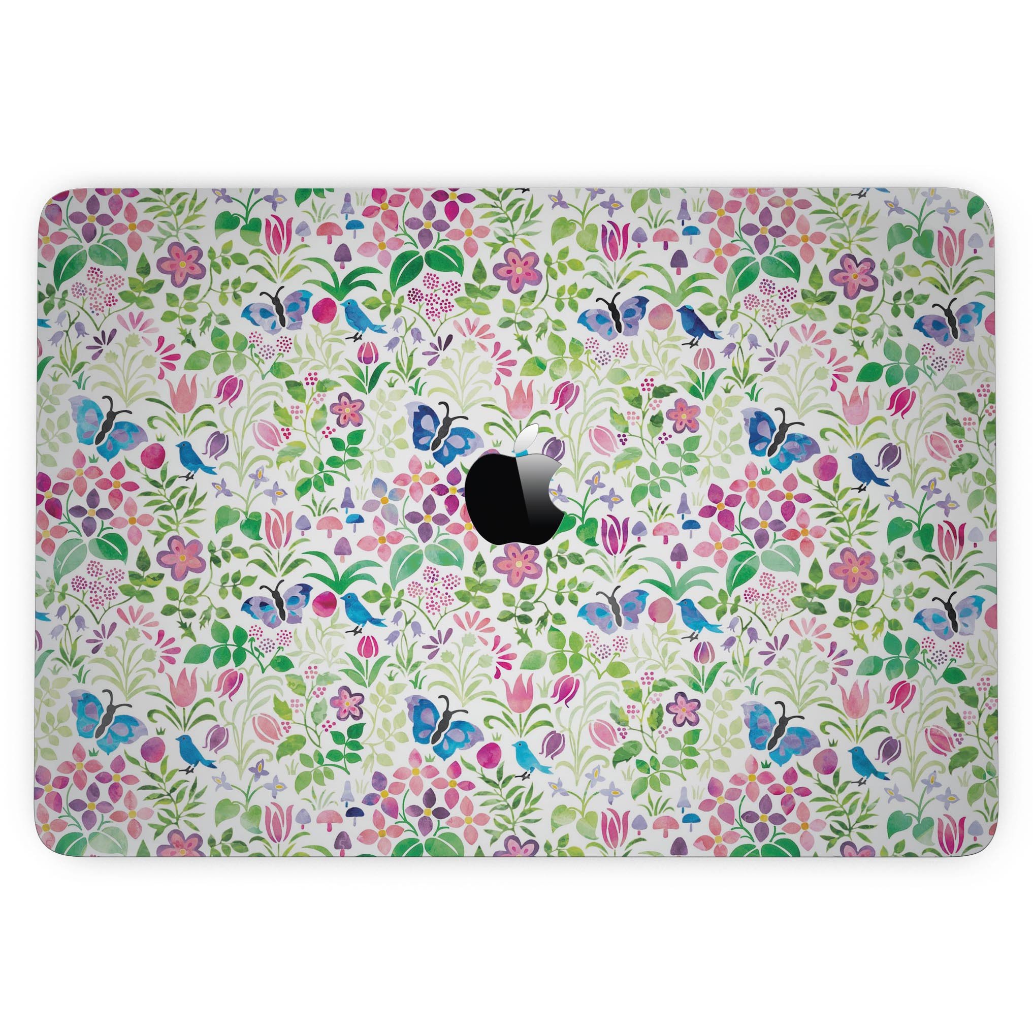Butterflies and Flowers Watercolor Pattern skin for MacBook Pro with Touch Bar, showcasing vibrant colors and intricate designs.