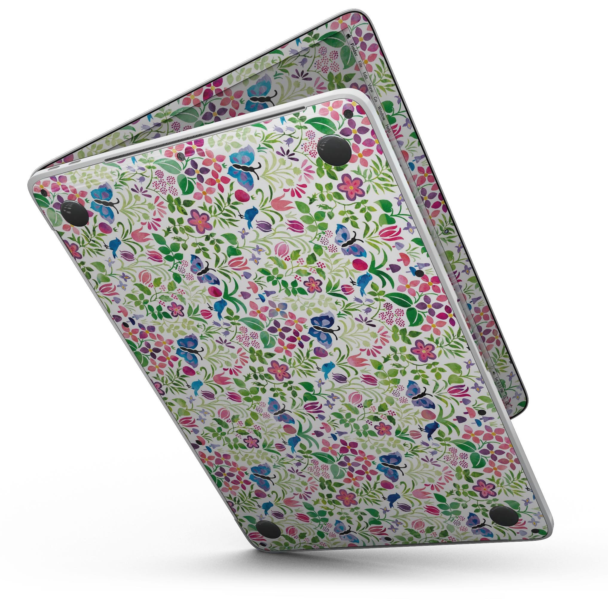 Butterflies and Flowers Watercolor Pattern skin for MacBook Pro with Touch Bar, showcasing vibrant colors and intricate designs.