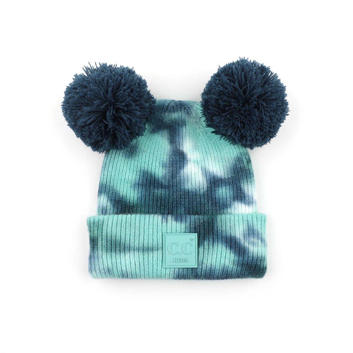 CC Baby and Kids Pom Pom Tie-Dye Beanies Hats featuring vibrant colors and double pom poms, perfect for keeping kids warm and stylish.