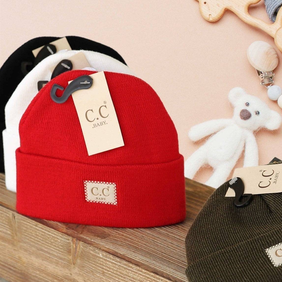 CC Baby Classic Unisex Ribbed Beanie Hats in various colors, showcasing the ribbed texture and C.C branding.