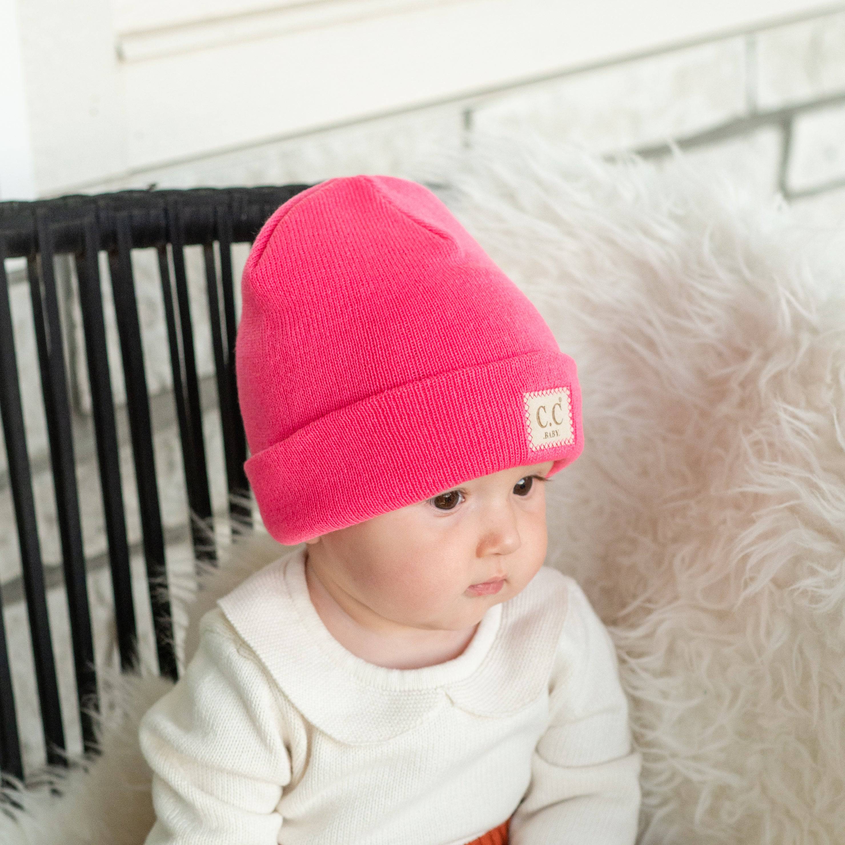 CC Baby Classic Unisex Ribbed Beanie Hats in various colors, showcasing the ribbed texture and C.C branding.
