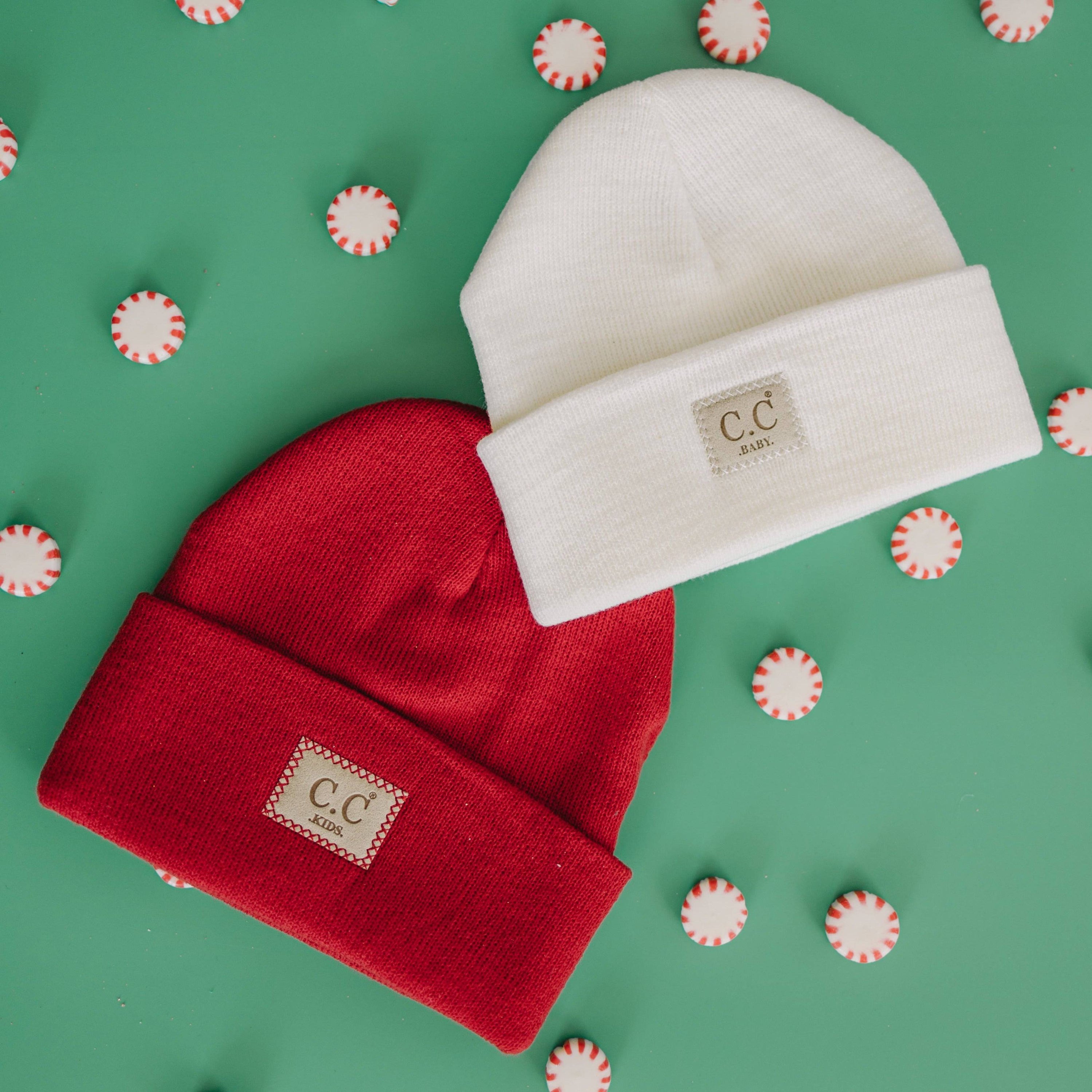 CC Baby Classic Unisex Ribbed Beanie Hats in various colors, showcasing the ribbed texture and C.C branding.