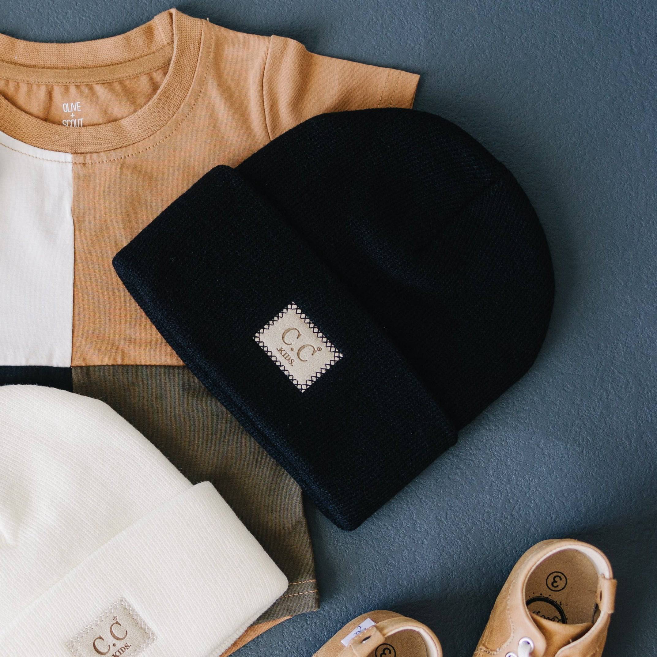 CC Baby Classic Unisex Ribbed Beanie Hats in various colors, showcasing the ribbed texture and C.C branding.