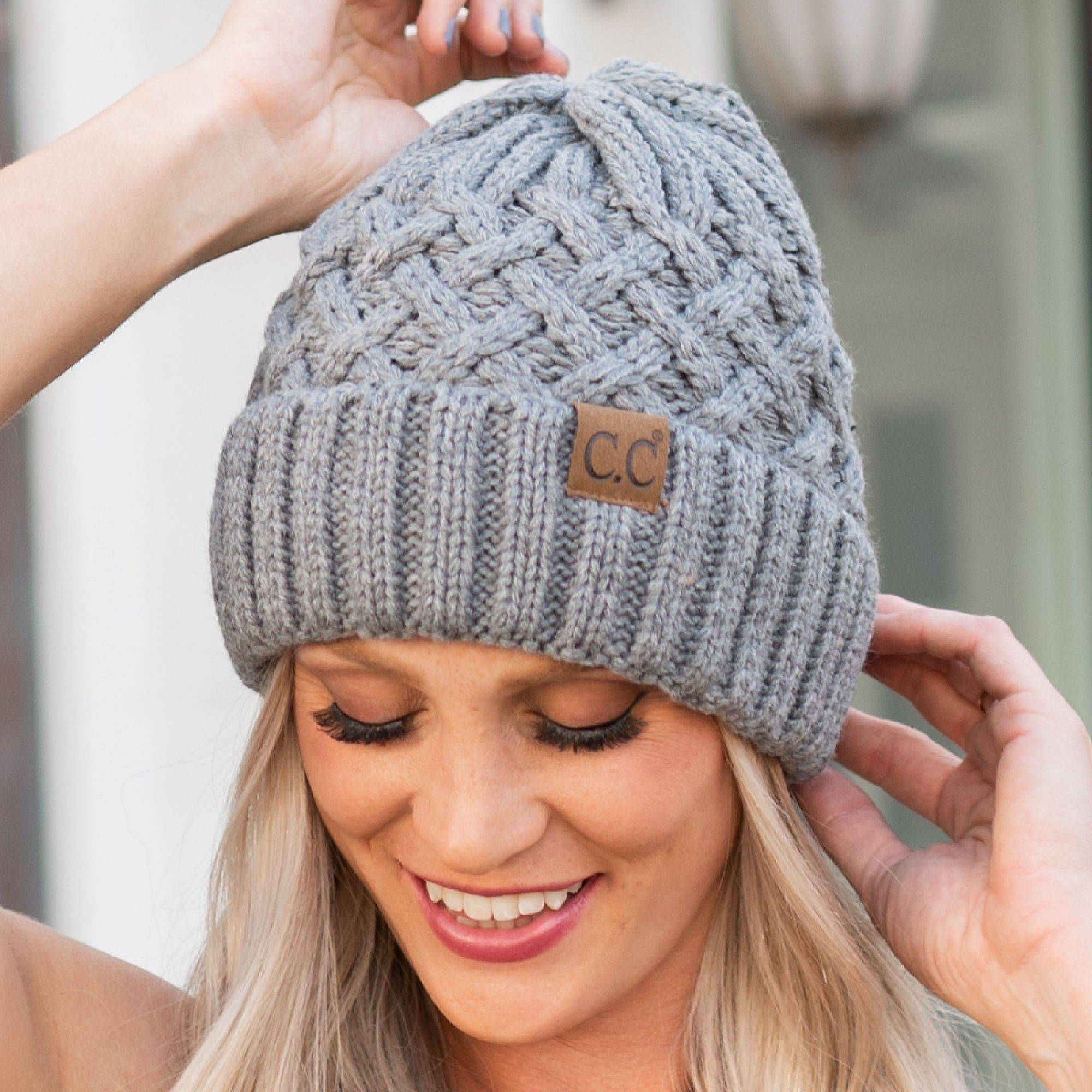CC Beanie Lattice Pattern in a stylish design, showcasing its unique lattice texture and folded band.