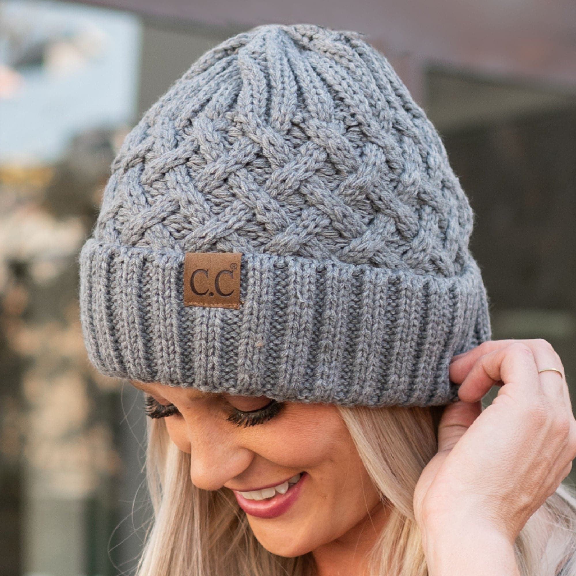 CC Beanie Lattice Pattern in a stylish design, showcasing its unique lattice texture and folded band.