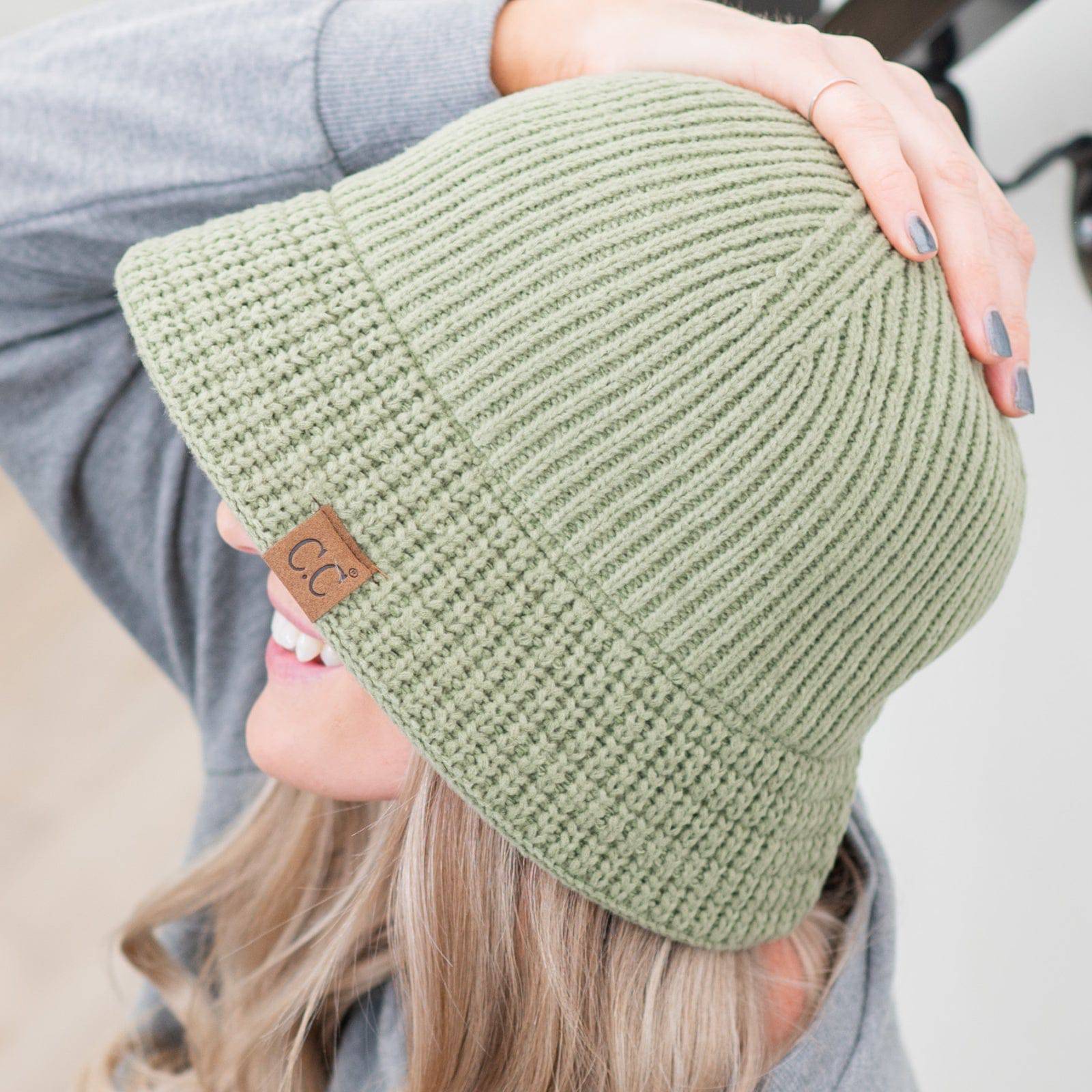 CC Beanie Ribbed Knit Adjustable Bucket Hat in stylish ribbed design, perfect for outdoor activities and sun protection.