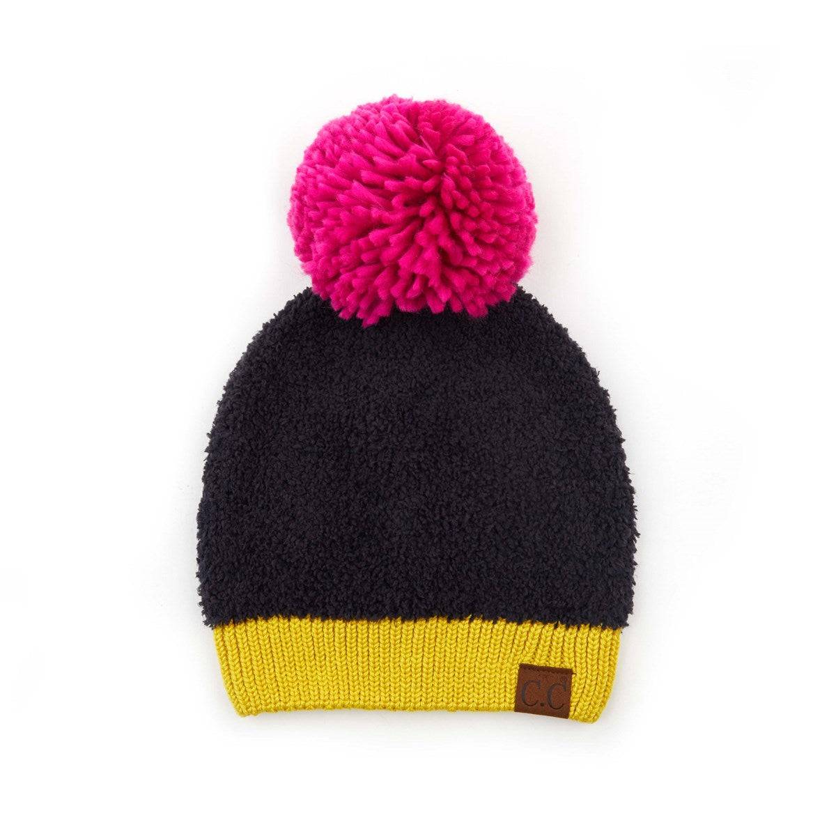 CC Beanie in Spot-On Neon color with a soft yarn pom, showcasing vibrant colors and authentic C.C. branding.