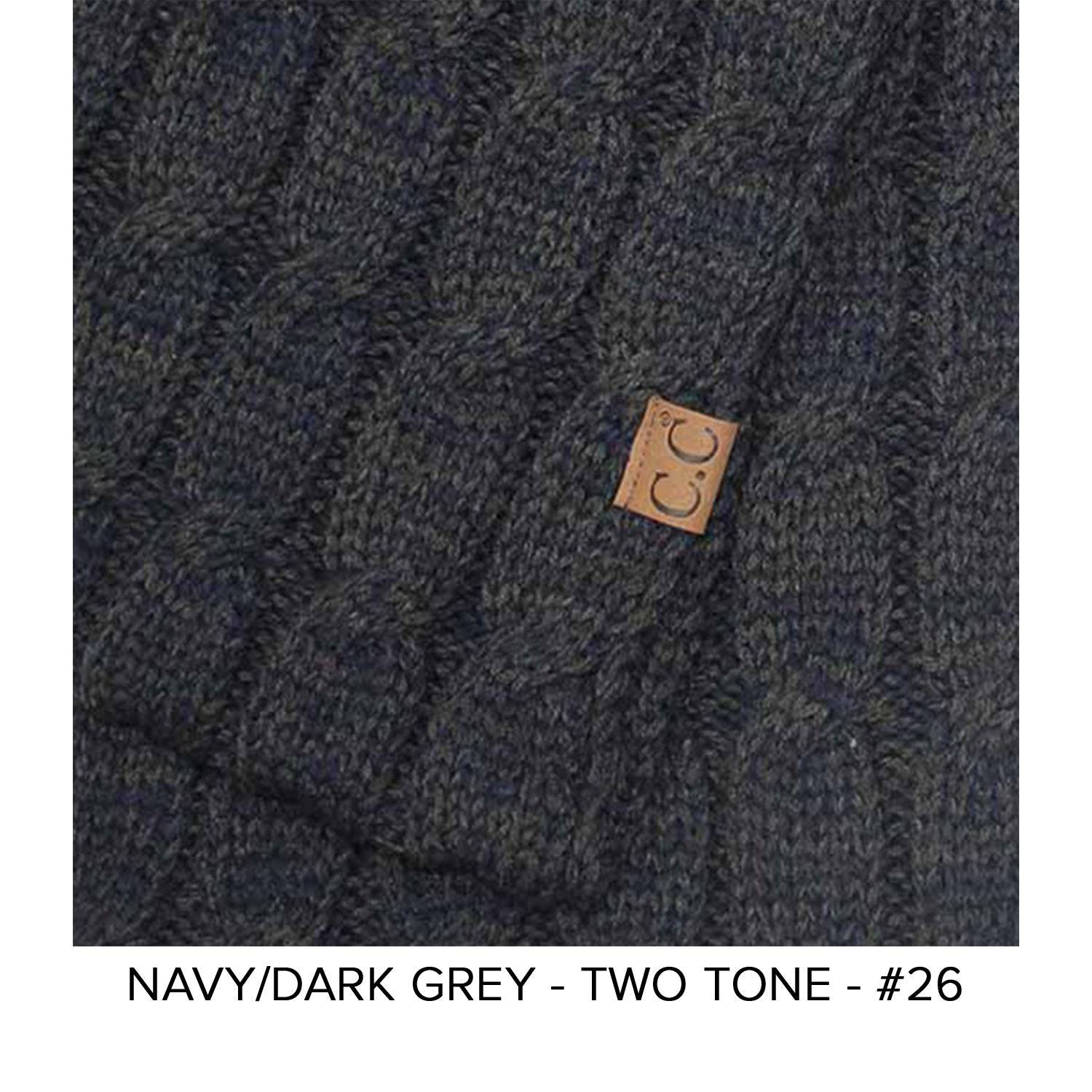 CC Brand Multi-Toned Touchscreen Tech Phone Gloves in various colors, showcasing a stylish cable knit design suitable for winter.