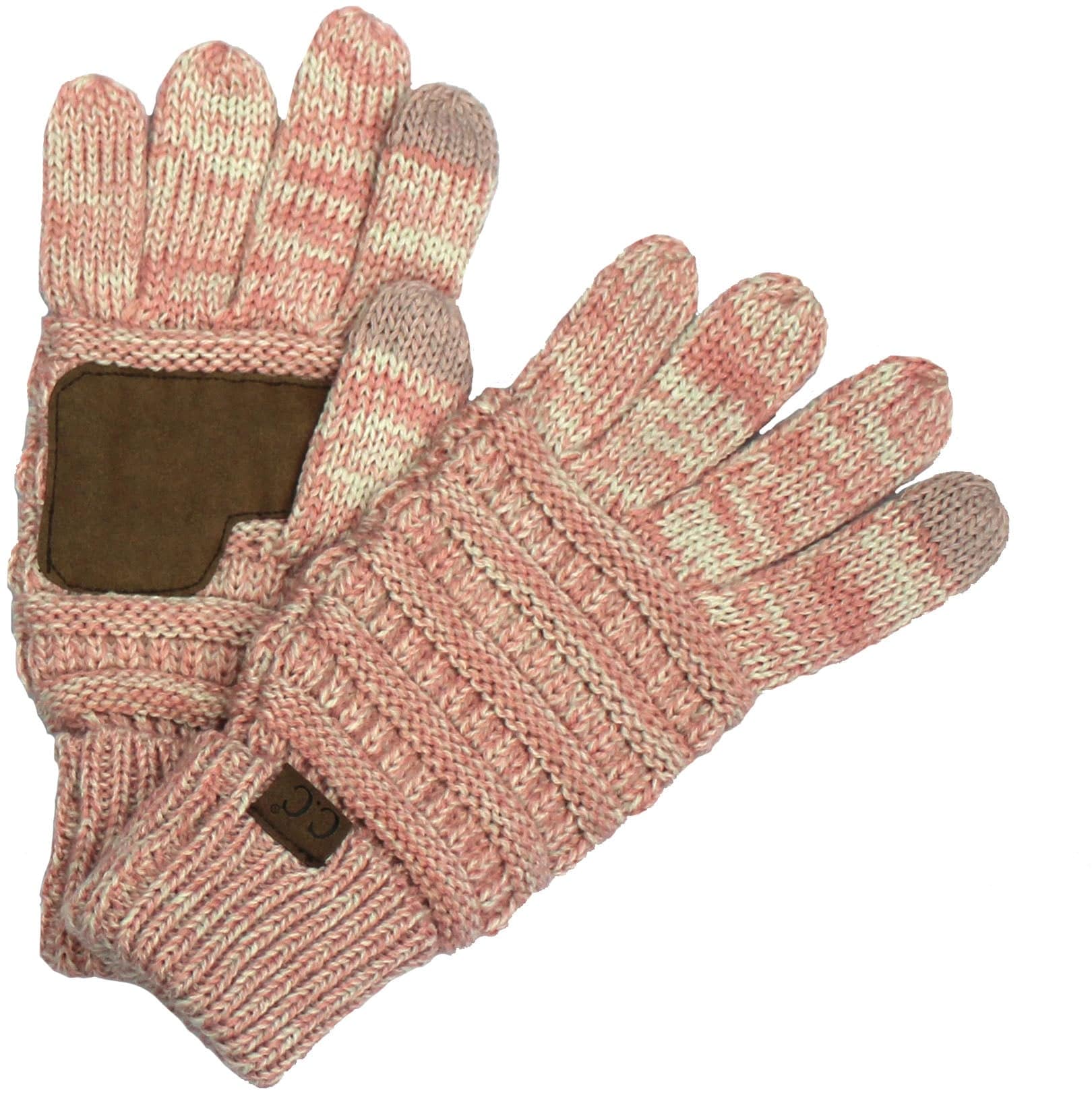 CC Brand Multi-Toned Touchscreen Tech Phone Gloves in various colors, showcasing a stylish cable knit design suitable for winter.