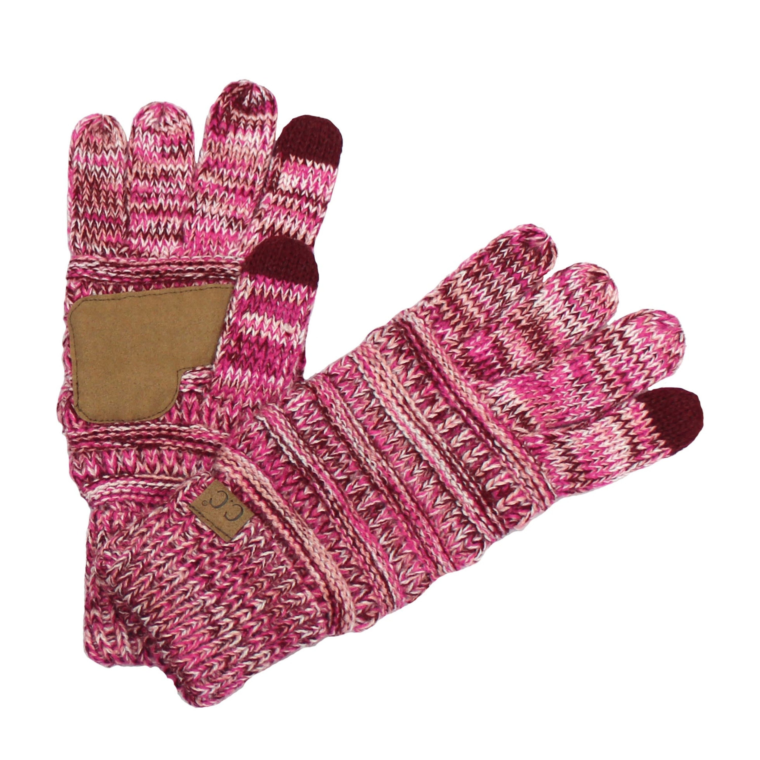 CC Brand Multi-Toned Touchscreen Tech Phone Gloves in various colors, showcasing a stylish cable knit design suitable for winter.