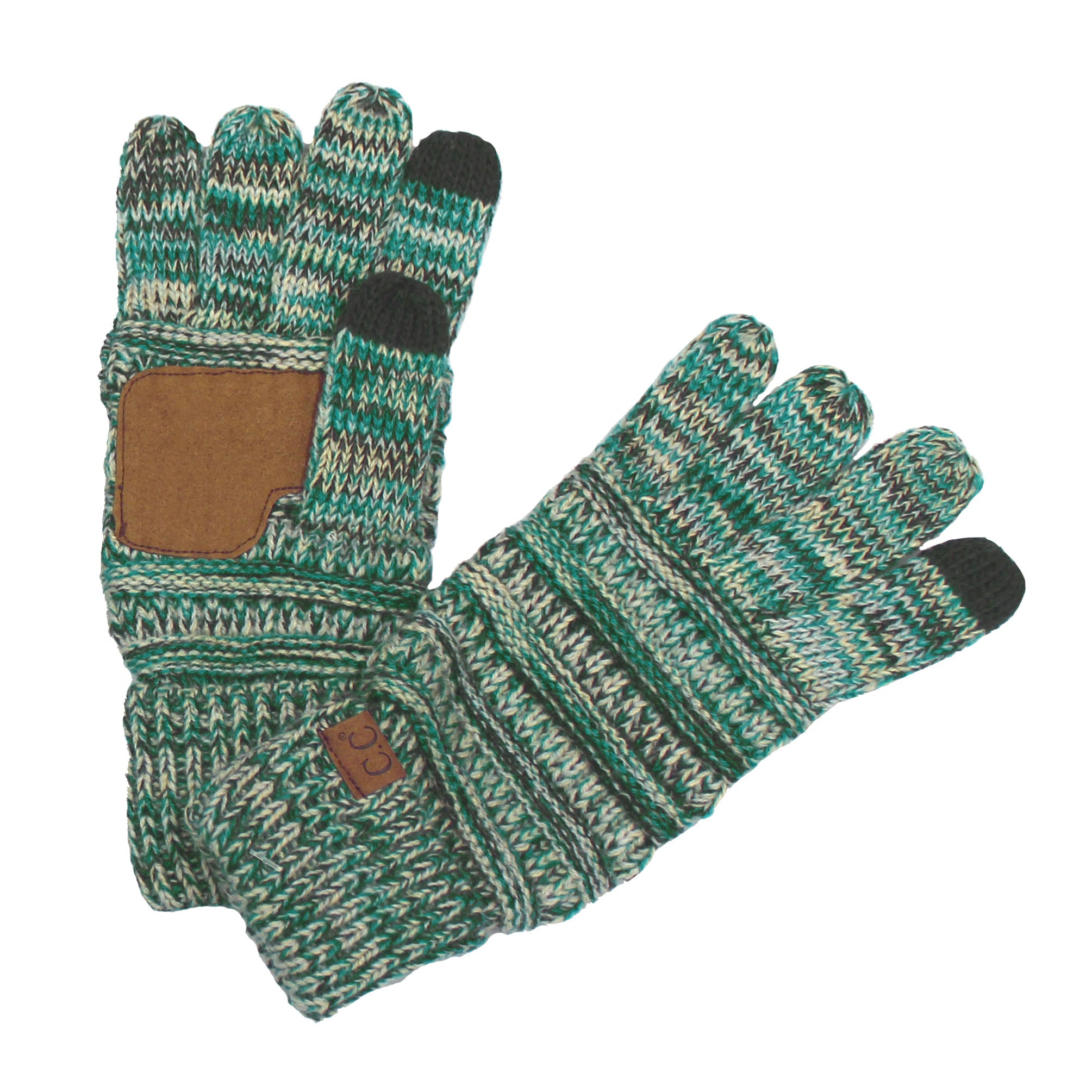 CC Brand Multi-Toned Touchscreen Tech Phone Gloves in various colors, showcasing a stylish cable knit design suitable for winter.