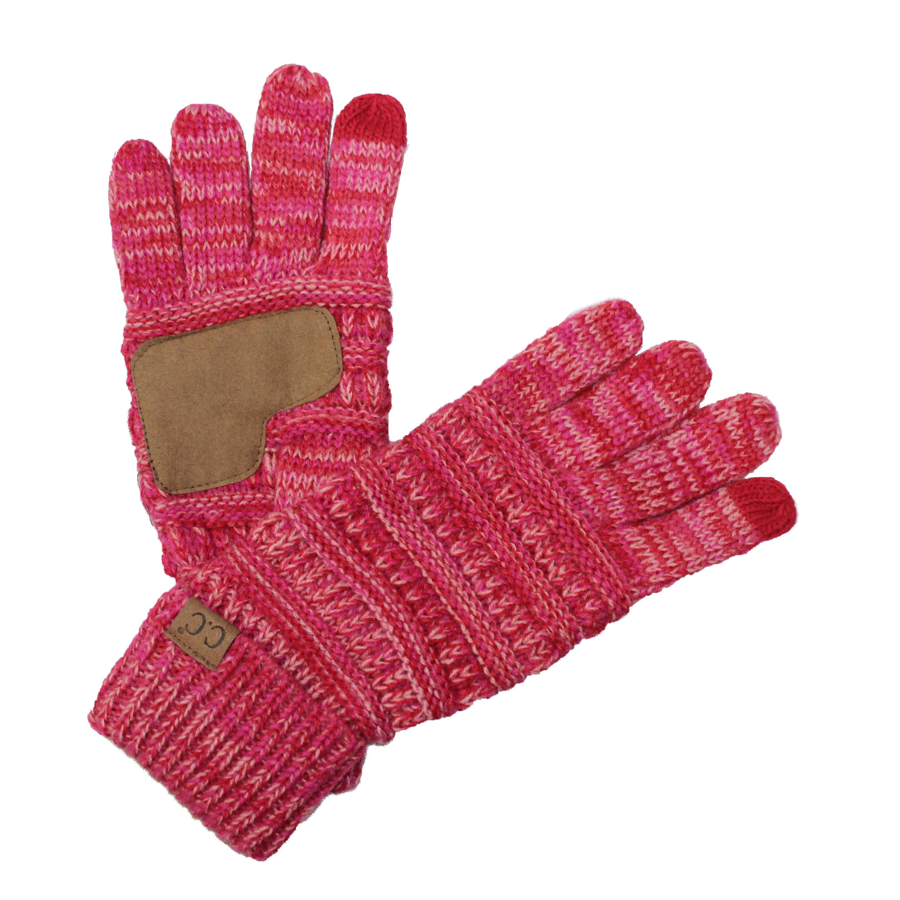 CC Brand Multi-Toned Touchscreen Tech Phone Gloves in various colors, showcasing a stylish cable knit design suitable for winter.