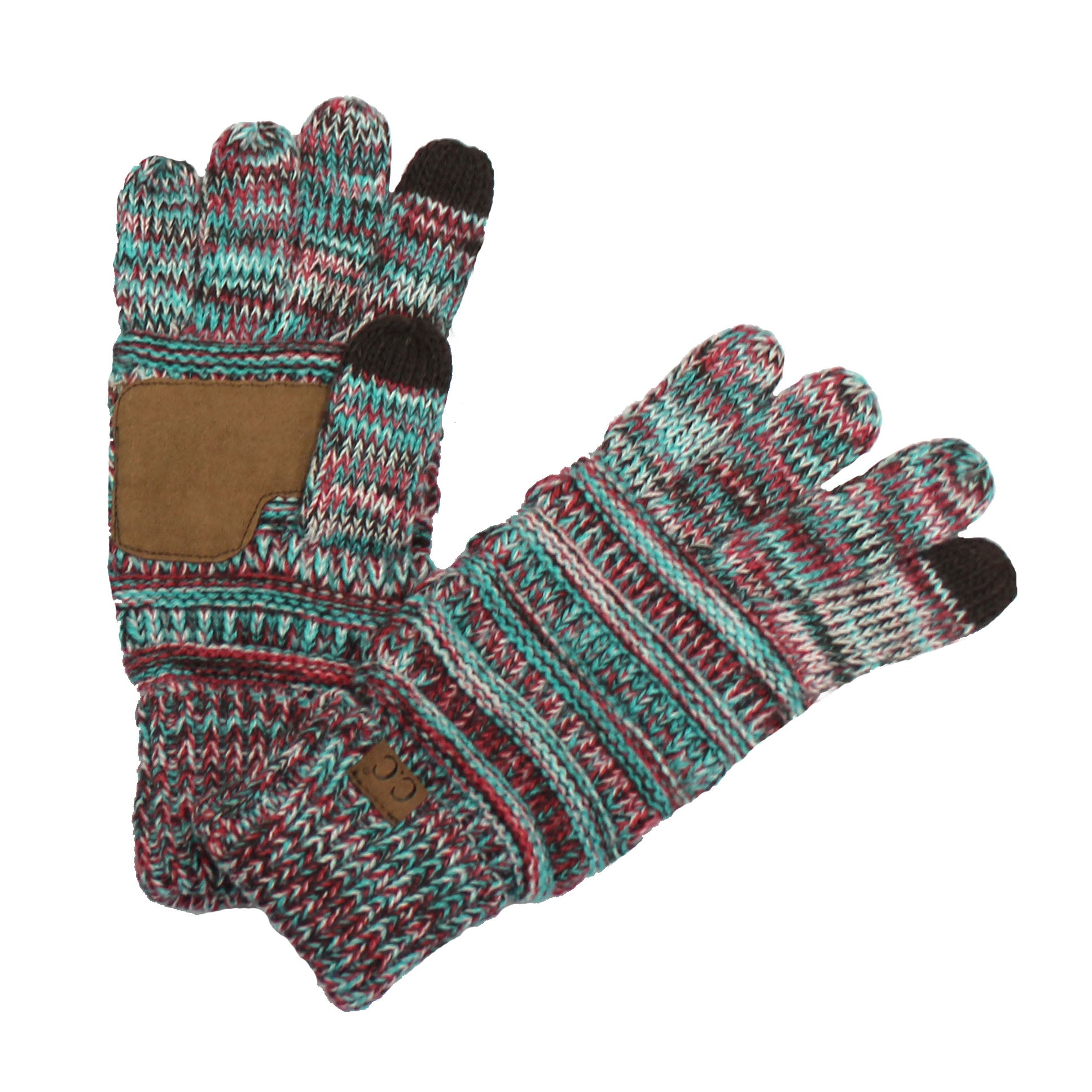 CC Brand Multi-Toned Touchscreen Tech Phone Gloves in various colors, showcasing a stylish cable knit design suitable for winter.