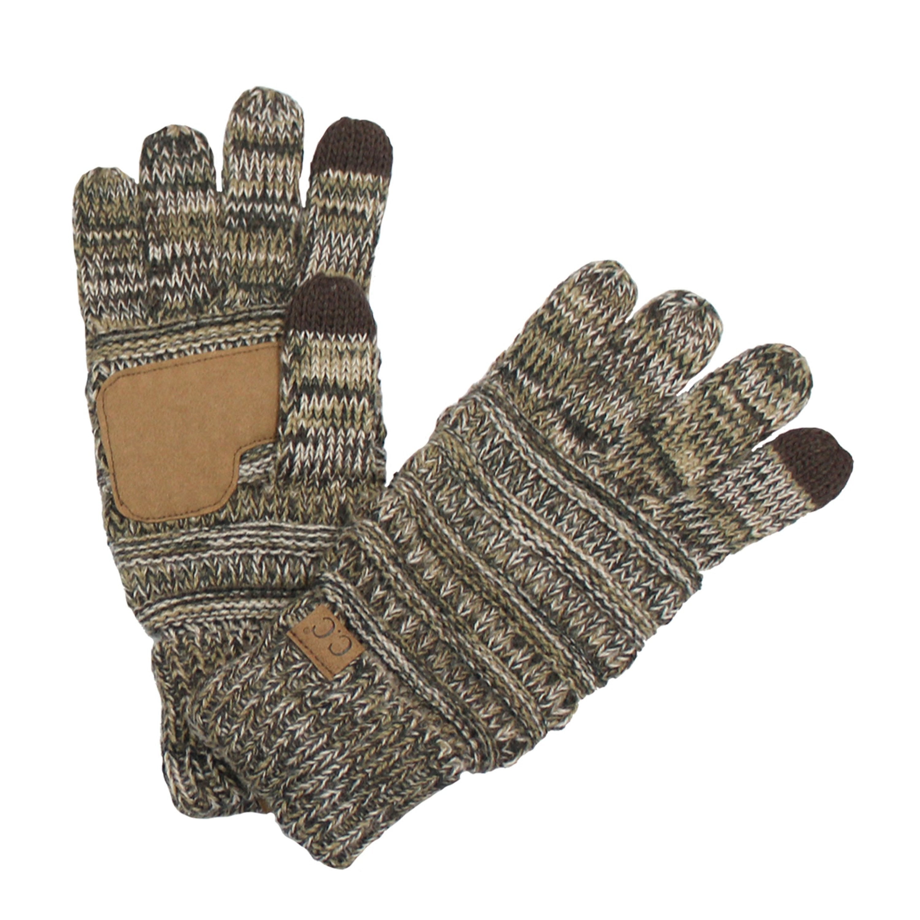 CC Brand Multi-Toned Touchscreen Tech Phone Gloves in various colors, showcasing a stylish cable knit design suitable for winter.