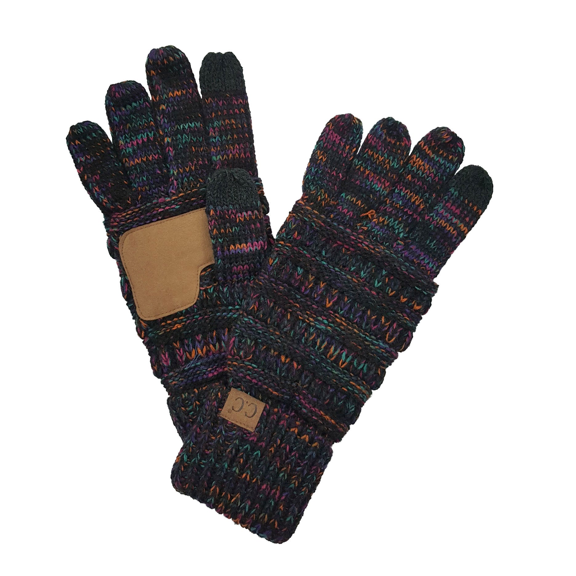 CC Brand Multi-Toned Touchscreen Tech Phone Gloves in various colors, showcasing a stylish cable knit design suitable for winter.