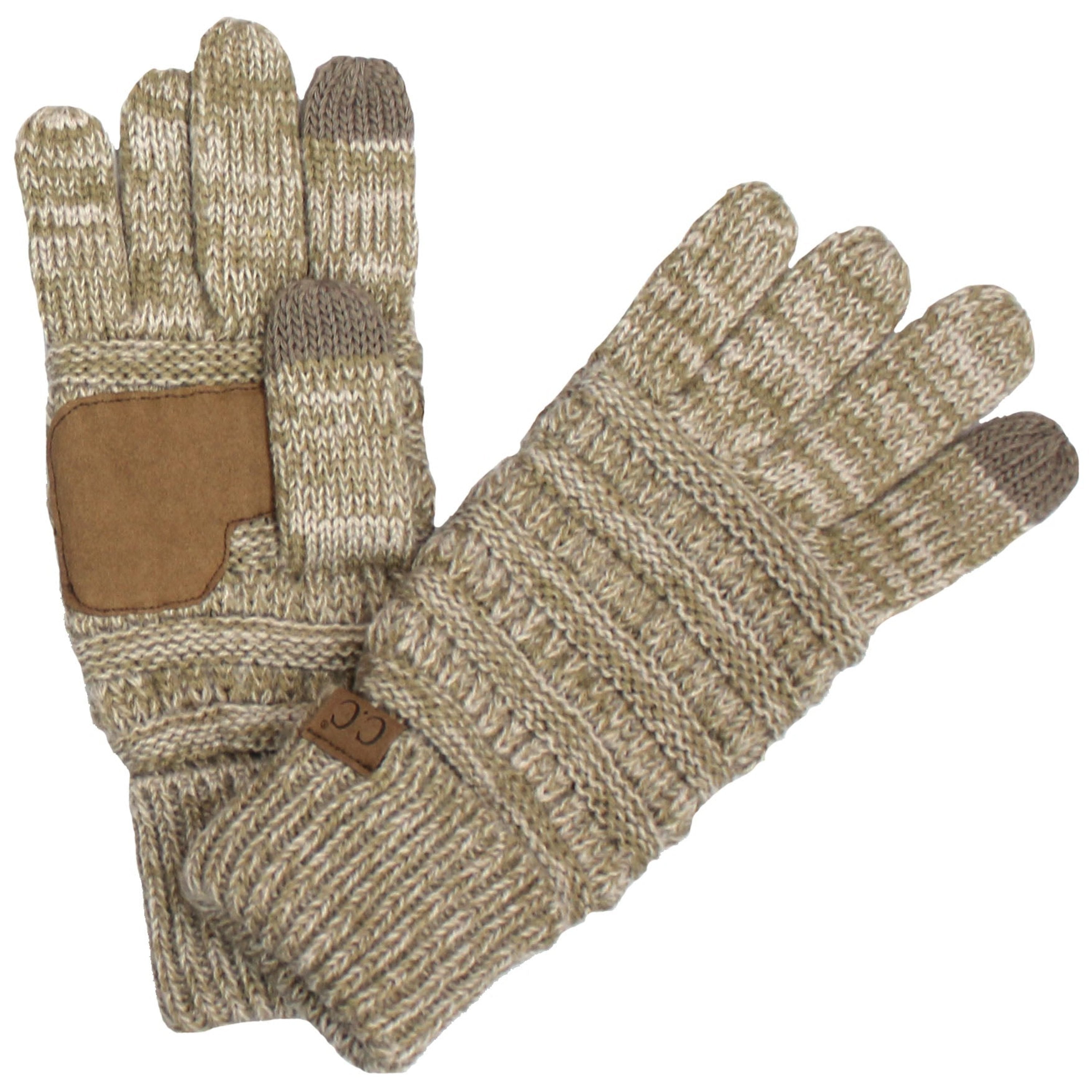 CC Brand Multi-Toned Touchscreen Tech Phone Gloves in various colors, showcasing a stylish cable knit design suitable for winter.