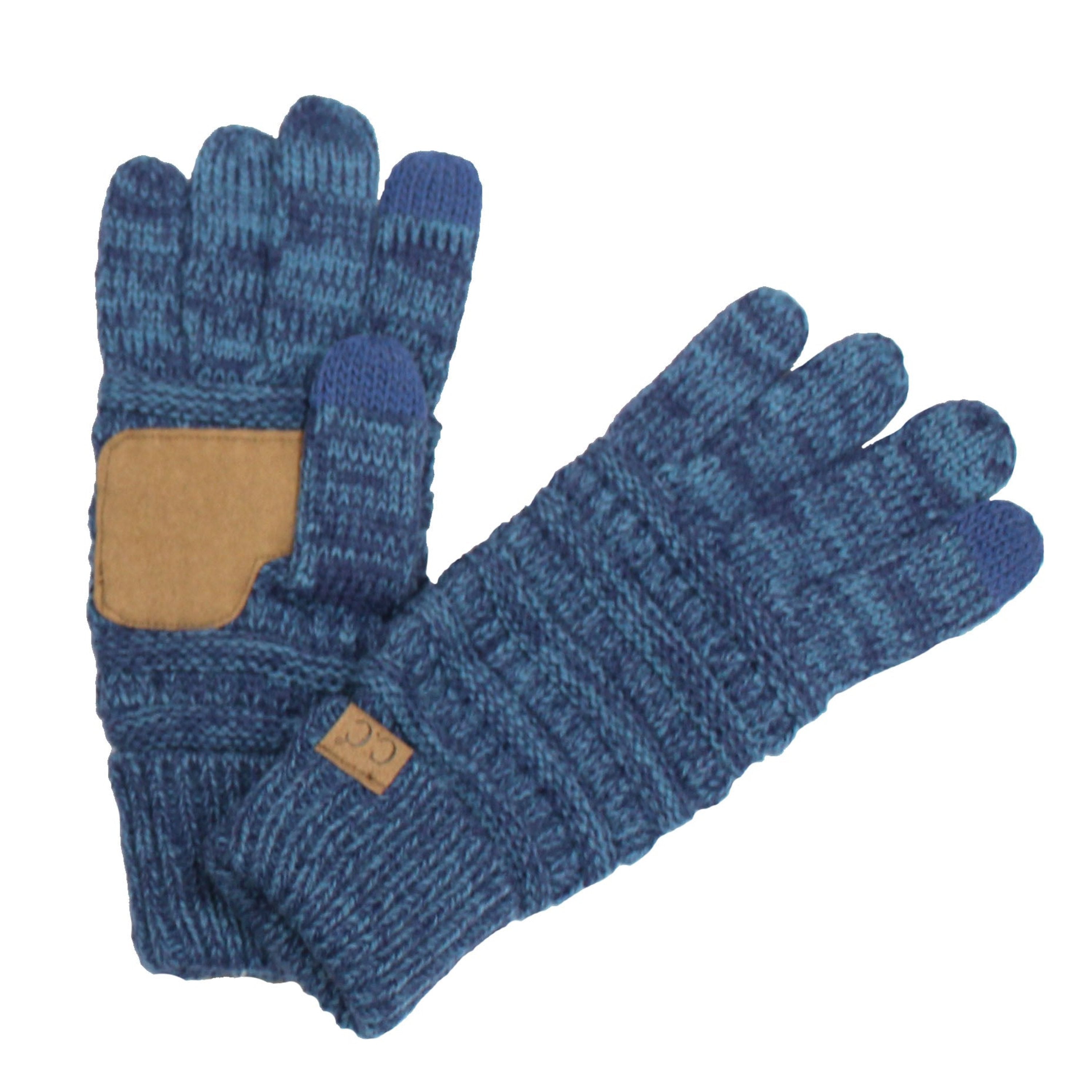 CC Brand Multi-Toned Touchscreen Tech Phone Gloves in various colors, showcasing a stylish cable knit design suitable for winter.
