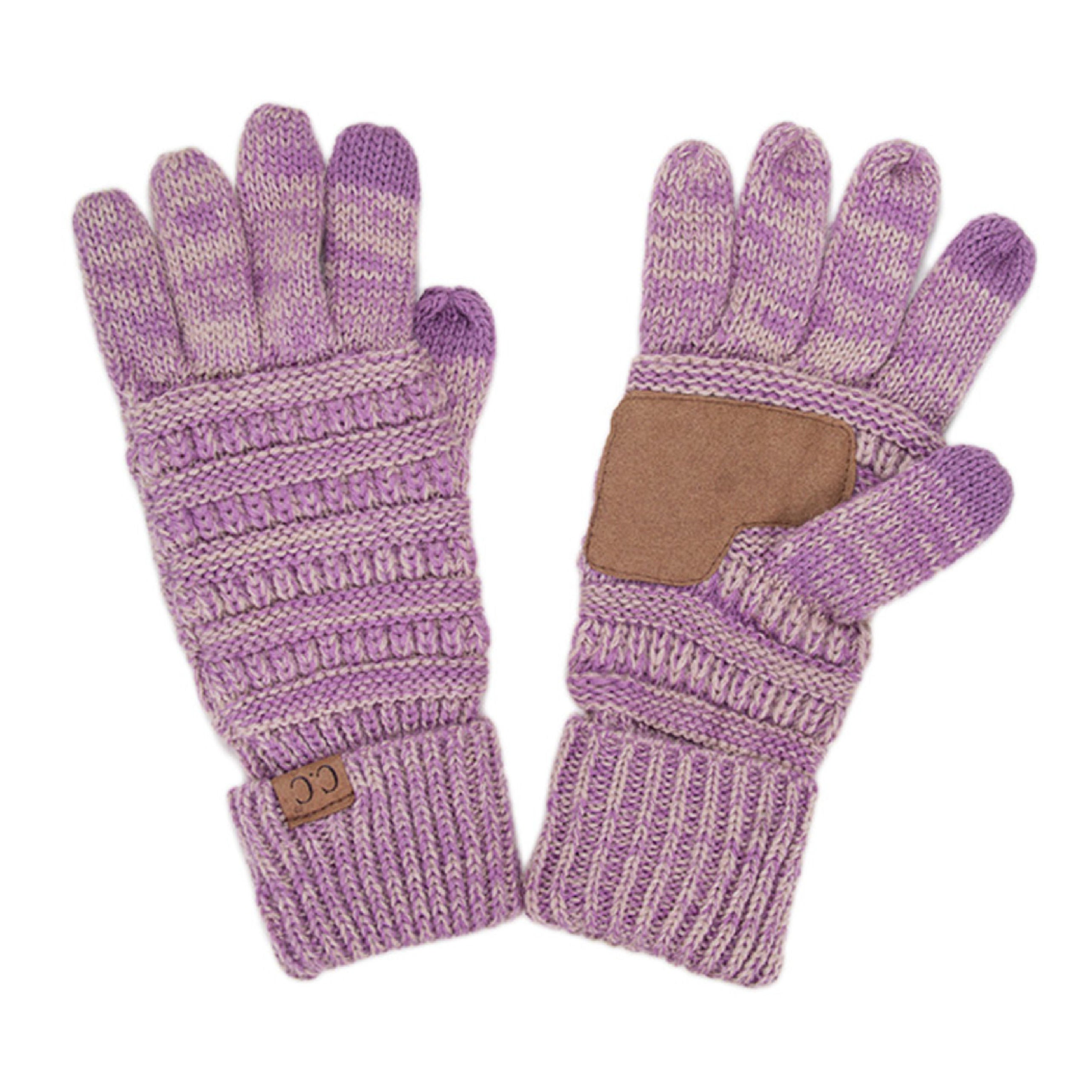 CC Brand Multi-Toned Touchscreen Tech Phone Gloves in various colors, showcasing a stylish cable knit design suitable for winter.