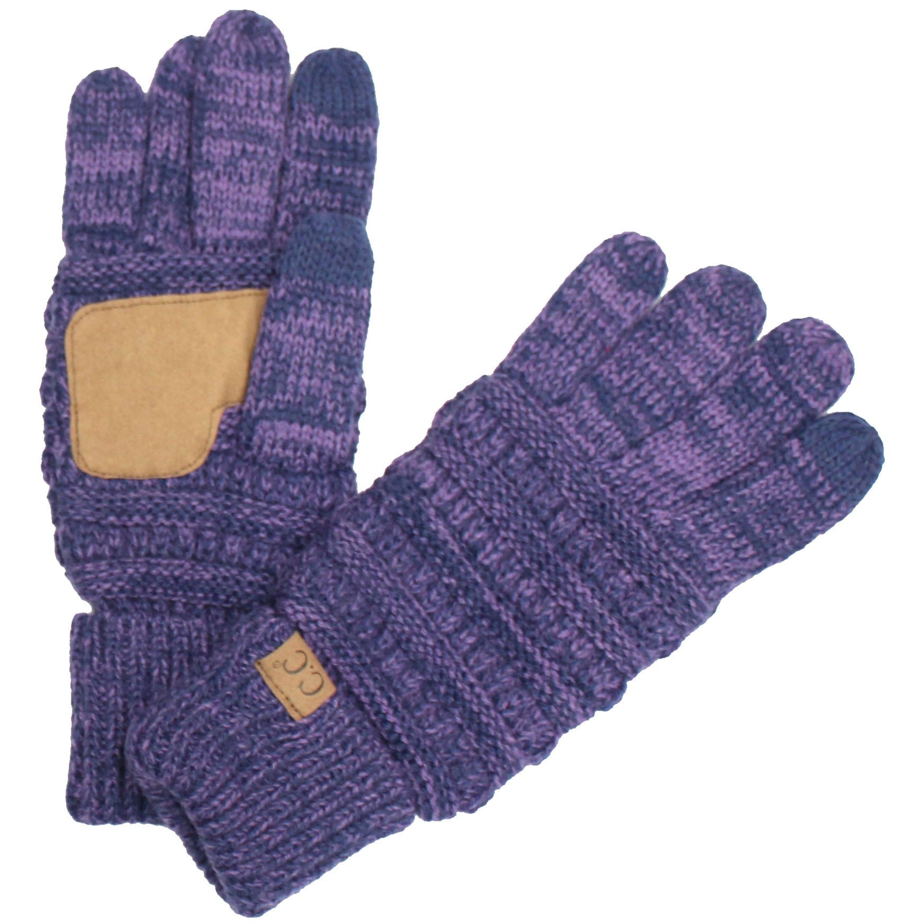 CC Brand Multi-Toned Touchscreen Tech Phone Gloves in various colors, showcasing a stylish cable knit design suitable for winter.