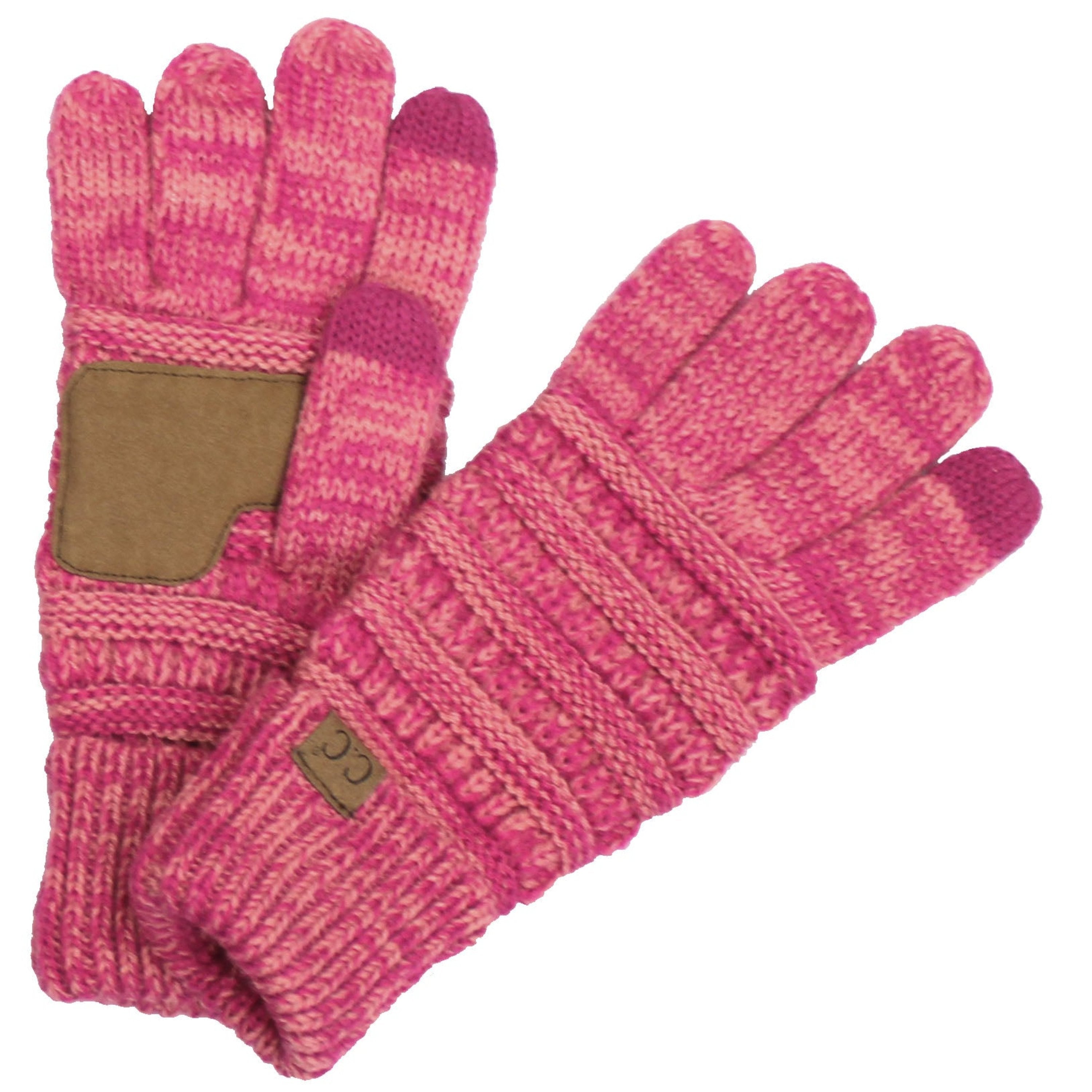 CC Brand Multi-Toned Touchscreen Tech Phone Gloves in various colors, showcasing a stylish cable knit design suitable for winter.