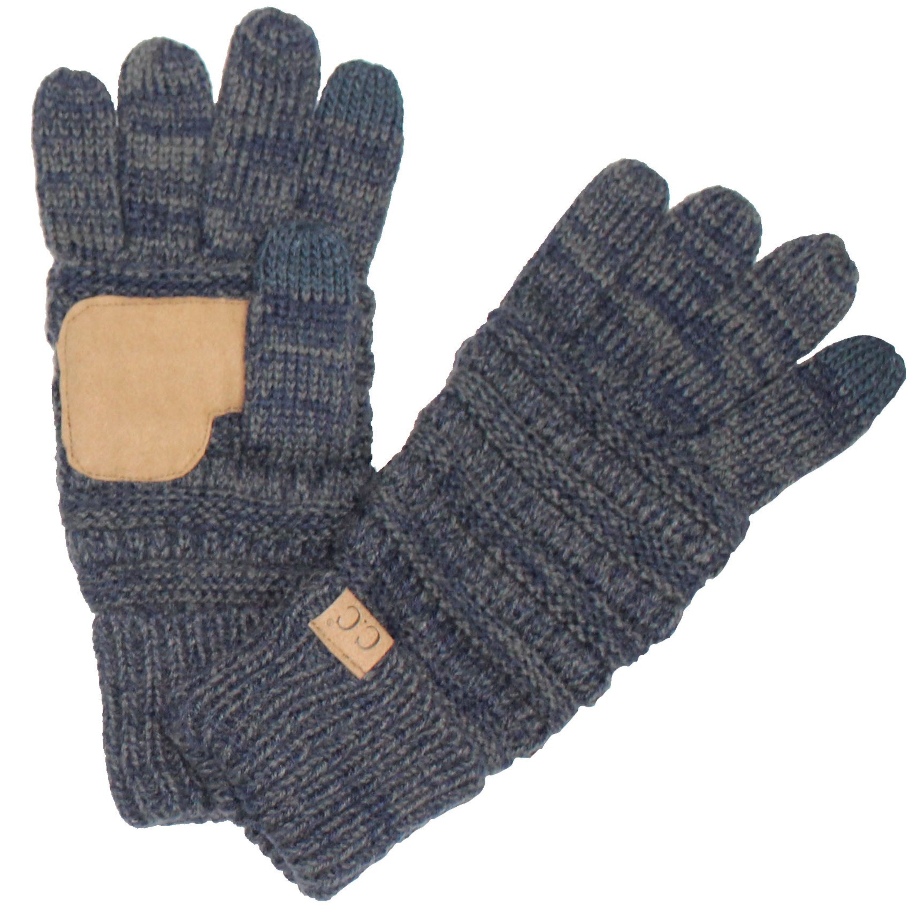 CC Brand Multi-Toned Touchscreen Tech Phone Gloves in various colors, showcasing a stylish cable knit design suitable for winter.
