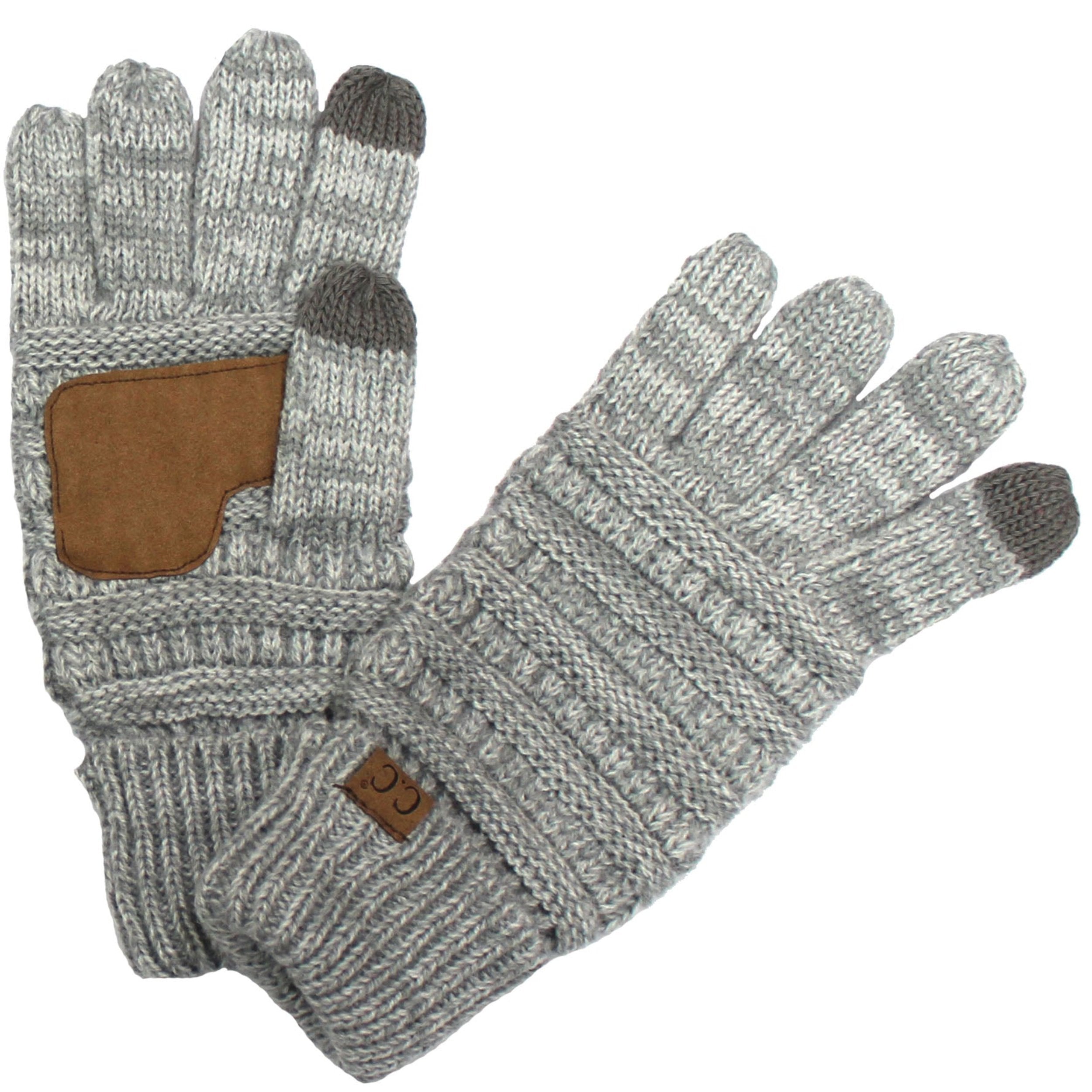 CC Brand Multi-Toned Touchscreen Tech Phone Gloves in various colors, showcasing a stylish cable knit design suitable for winter.