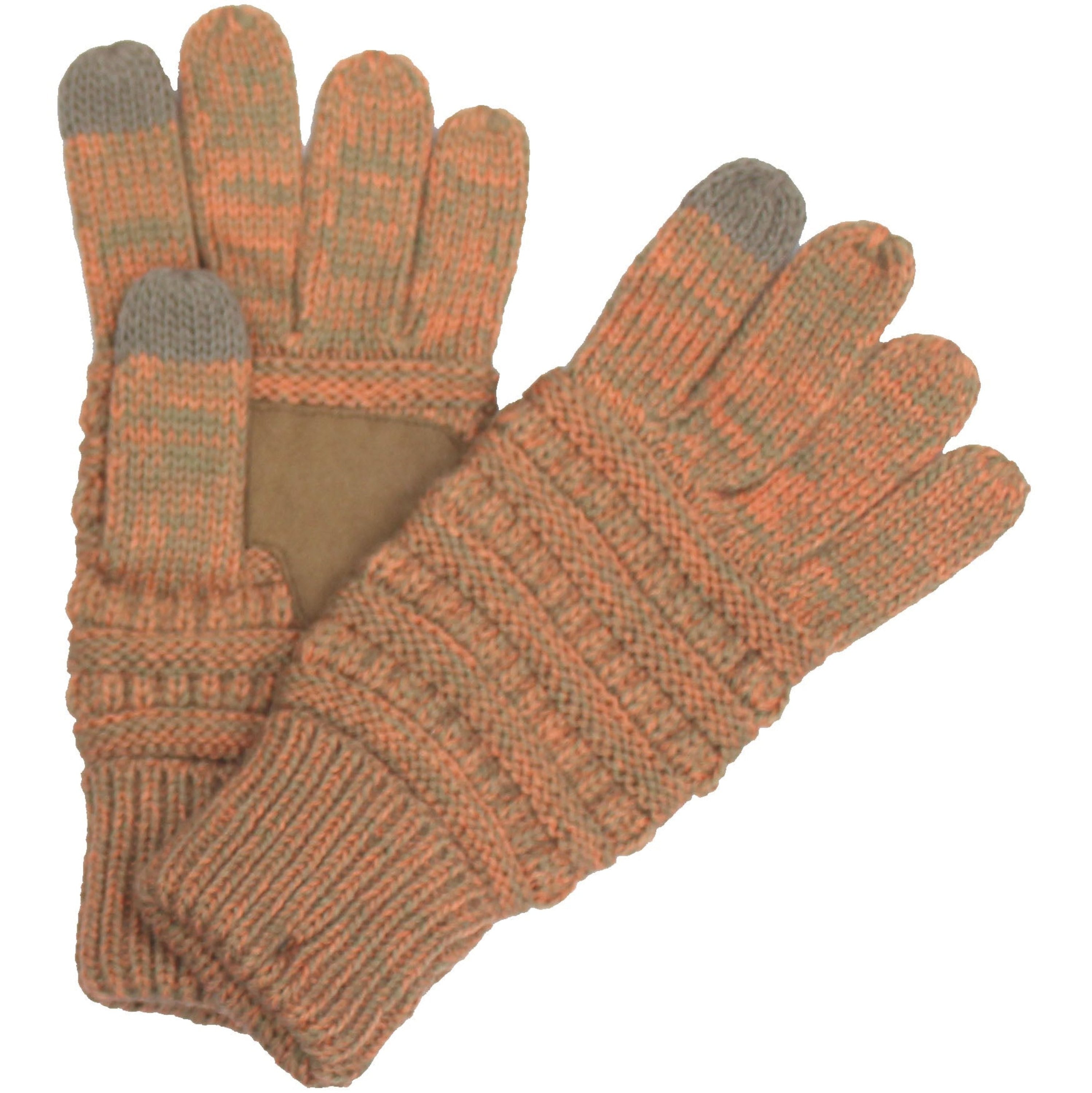CC Brand Multi-Toned Touchscreen Tech Phone Gloves in various colors, showcasing a stylish cable knit design suitable for winter.
