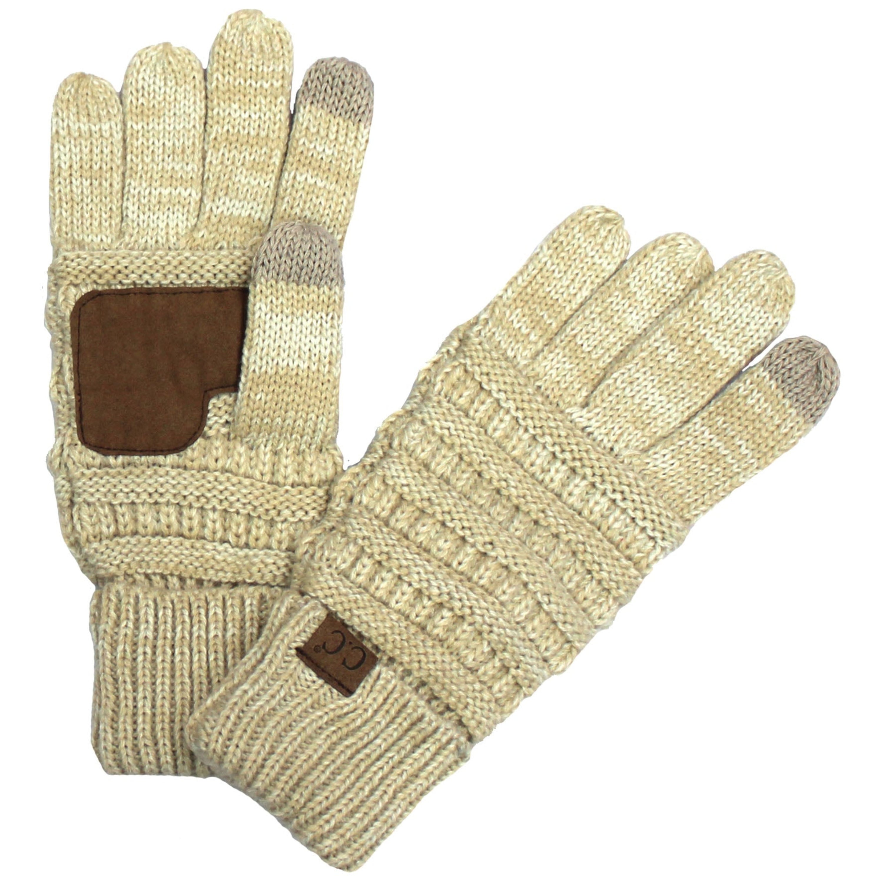 CC Brand Multi-Toned Touchscreen Tech Phone Gloves in various colors, showcasing a stylish cable knit design suitable for winter.