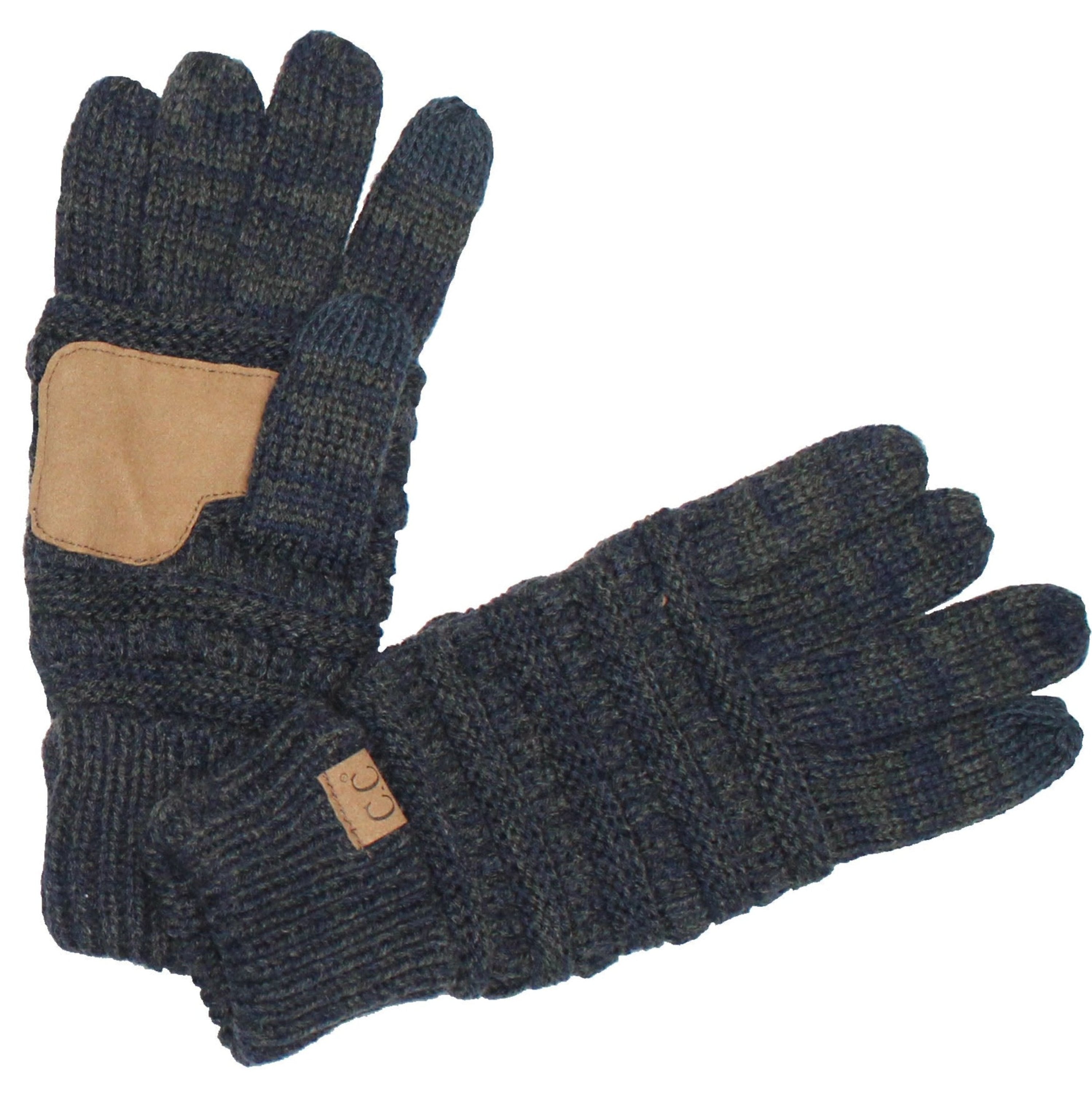 CC Brand Multi-Toned Touchscreen Tech Phone Gloves in various colors, showcasing a stylish cable knit design suitable for winter.