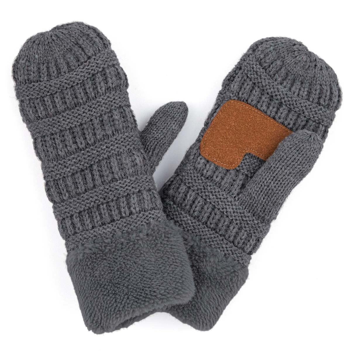 CC Brand Sherpa Lined Mittens in various colors, showcasing cozy warm lining and stylish cable knit pattern.