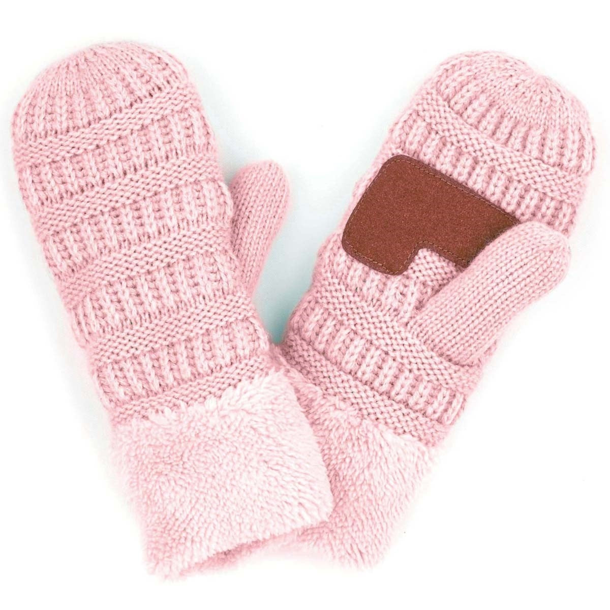CC Brand Sherpa Lined Mittens in various colors, showcasing cozy warm lining and stylish cable knit pattern.