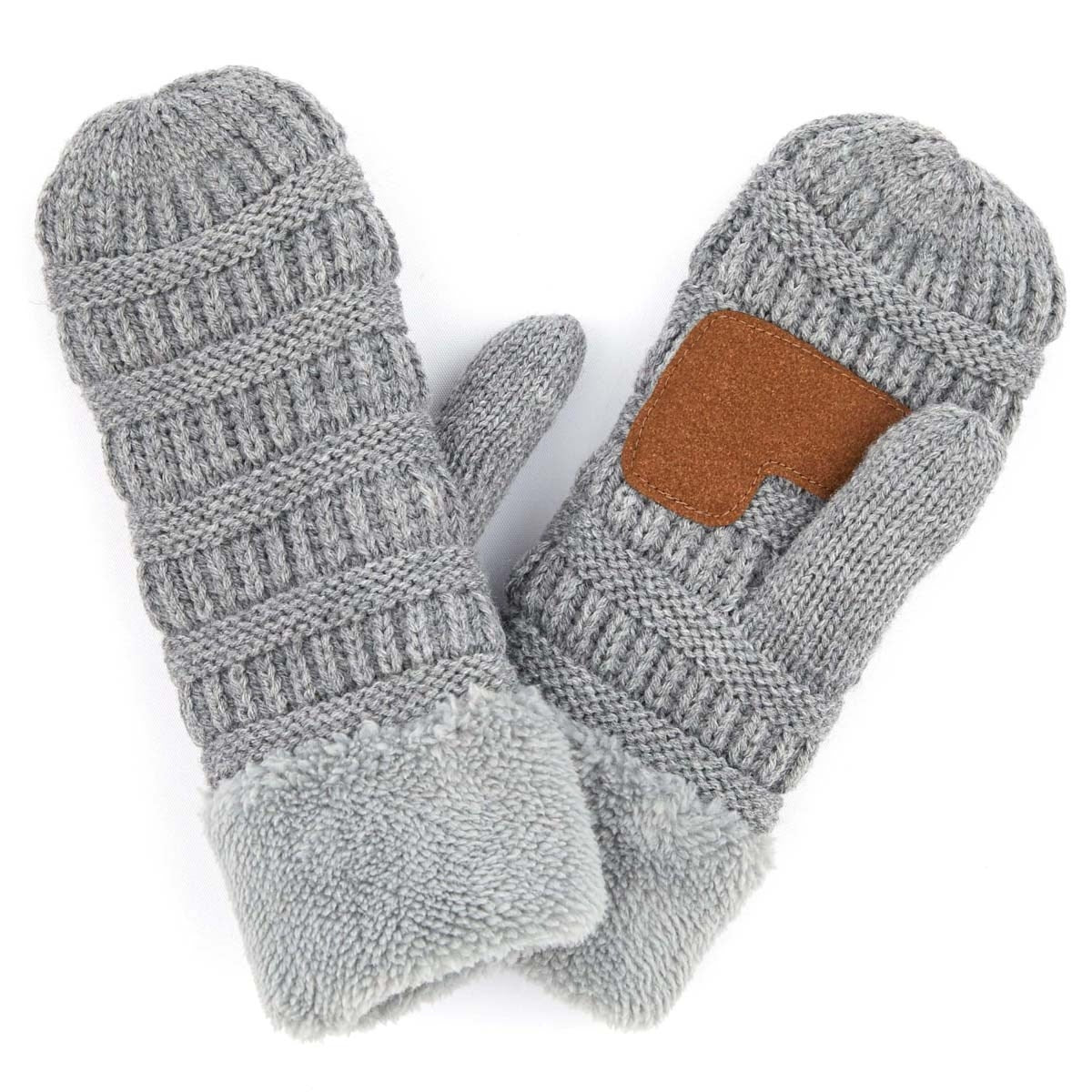 CC Brand Sherpa Lined Mittens in various colors, showcasing cozy warm lining and stylish cable knit pattern.