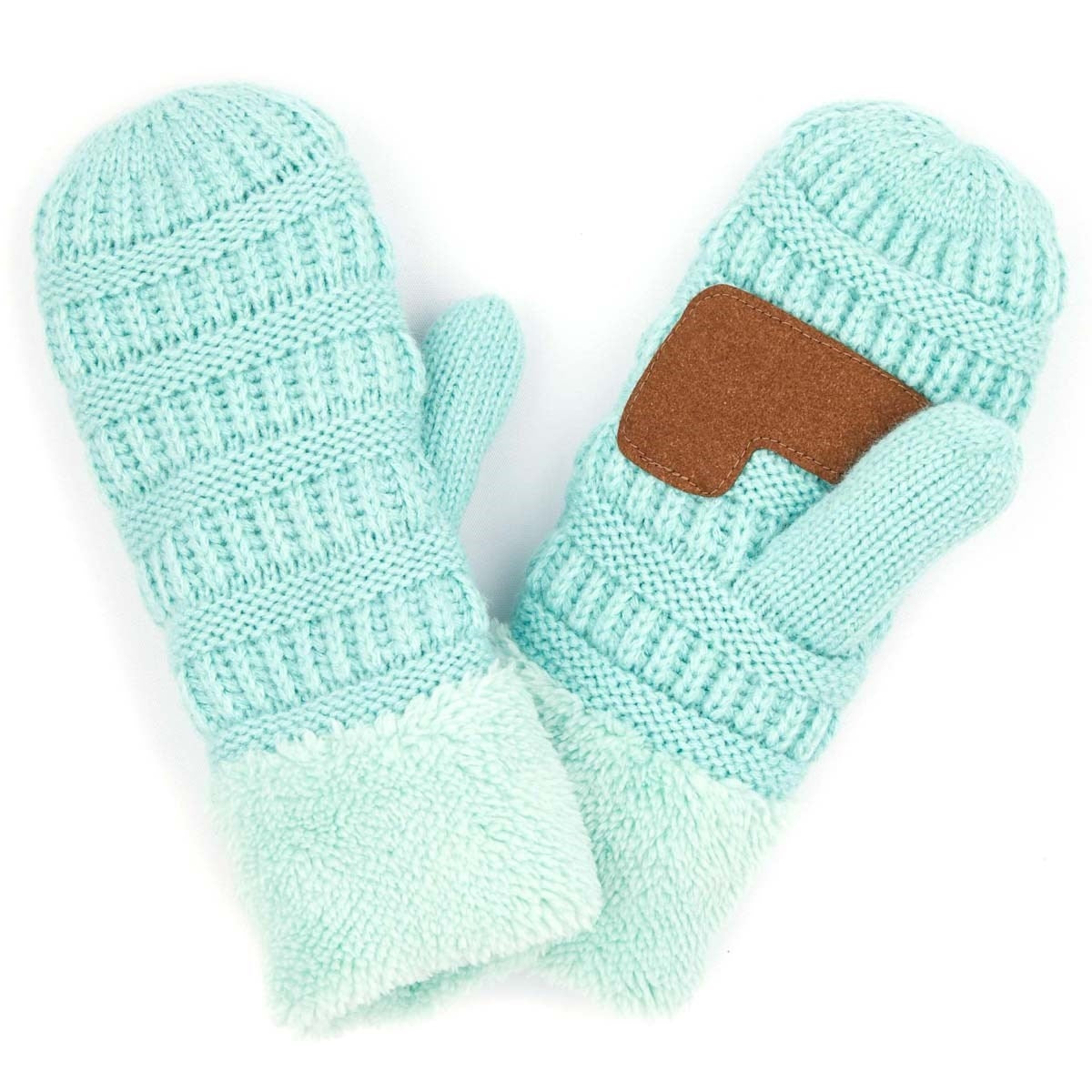 CC Brand Sherpa Lined Mittens in various colors, showcasing cozy warm lining and stylish cable knit pattern.