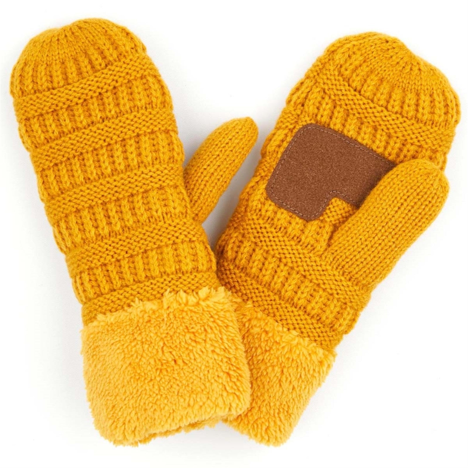 CC Brand Sherpa Lined Mittens in various colors, showcasing cozy warm lining and stylish cable knit pattern.