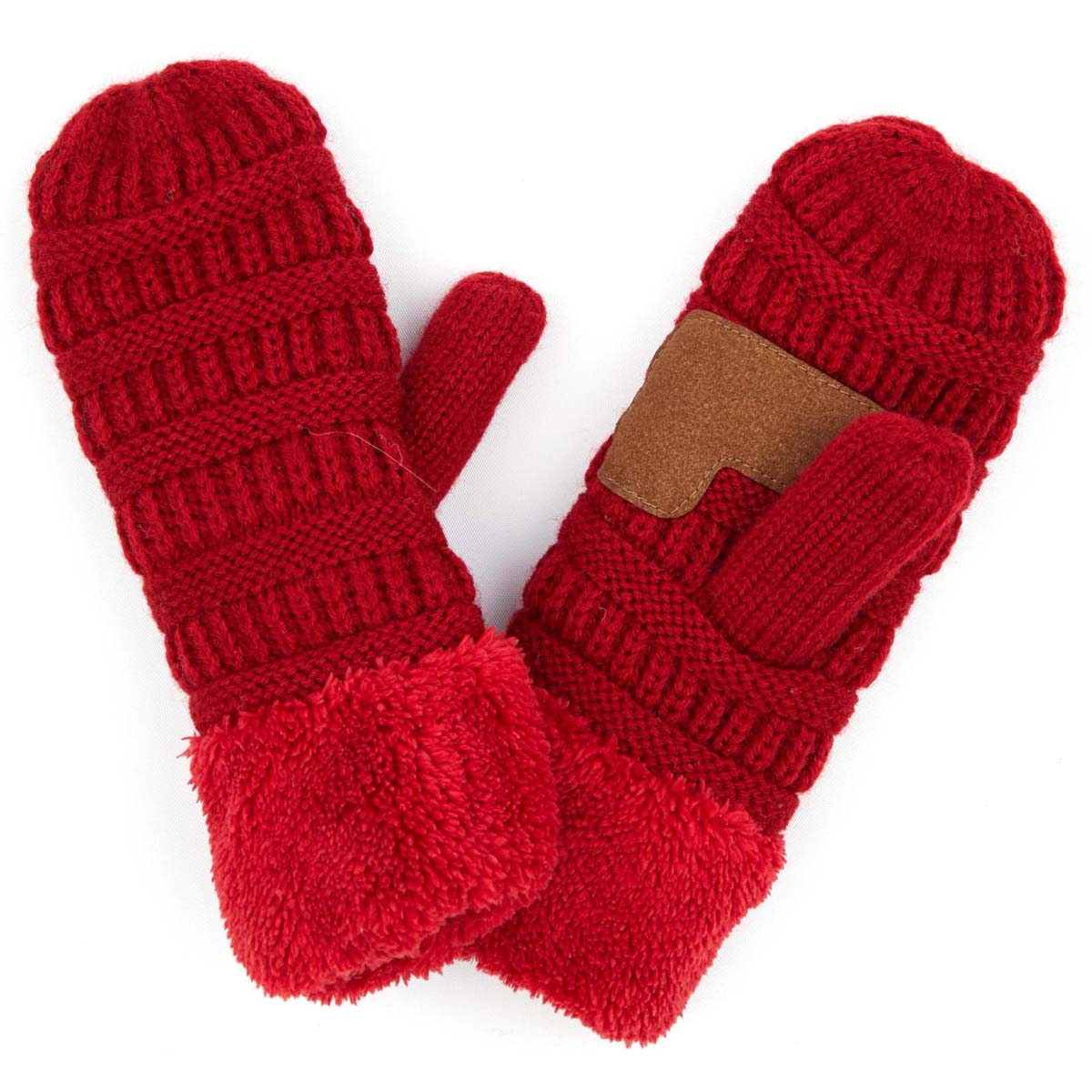 CC Brand Sherpa Lined Mittens in various colors, showcasing cozy warm lining and stylish cable knit pattern.