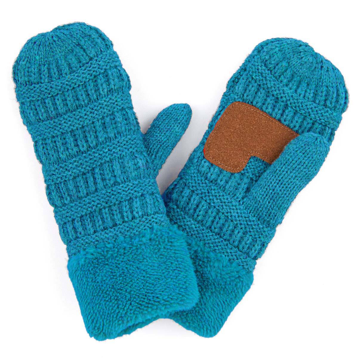 CC Brand Sherpa Lined Mittens in various colors, showcasing cozy warm lining and stylish cable knit pattern.