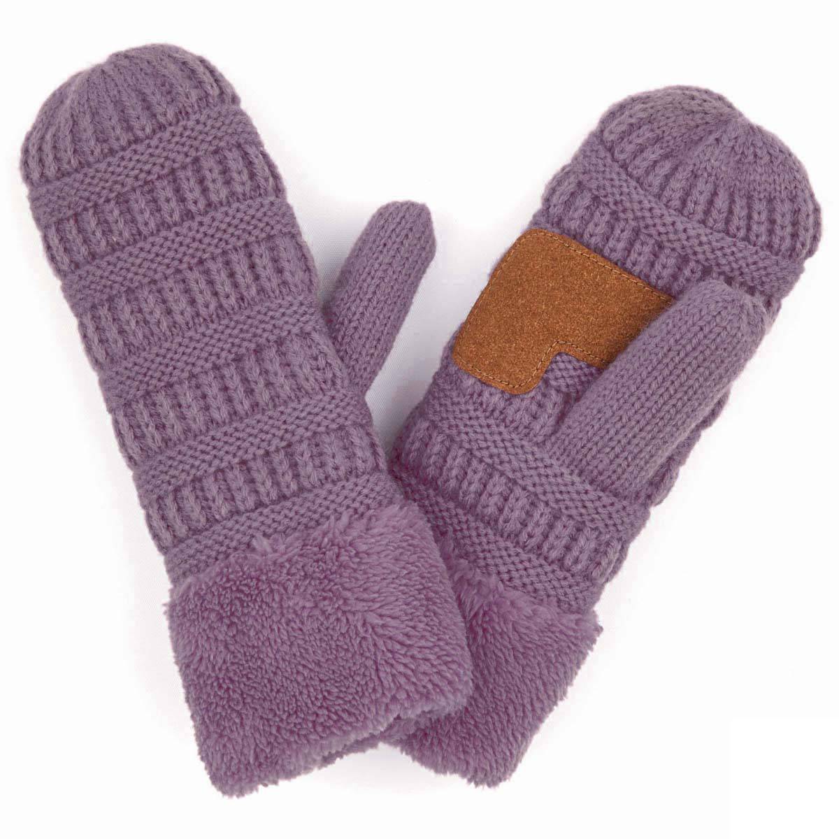 CC Brand Sherpa Lined Mittens in various colors, showcasing cozy warm lining and stylish cable knit pattern.