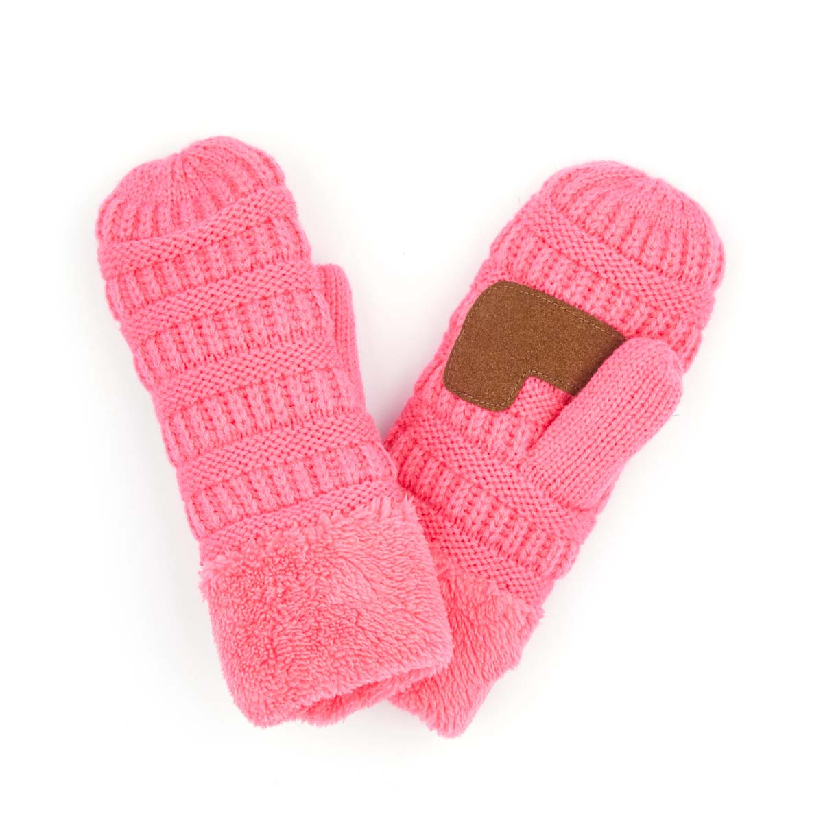 CC Brand Sherpa Lined Mittens in various colors, showcasing cozy warm lining and stylish cable knit pattern.