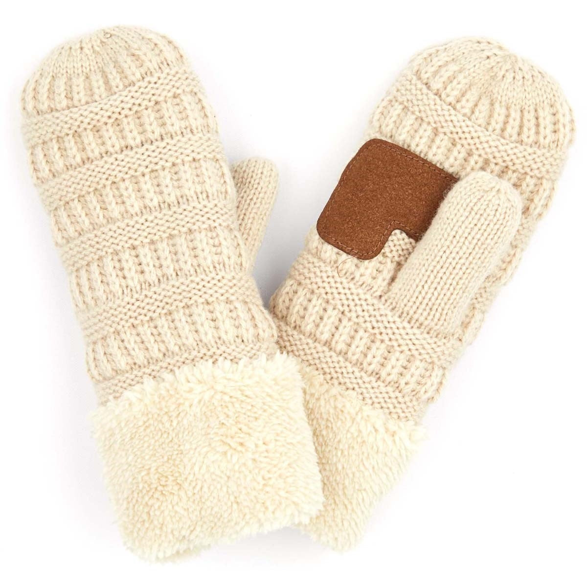 CC Brand Sherpa Lined Mittens in various colors, showcasing cozy warm lining and stylish cable knit pattern.