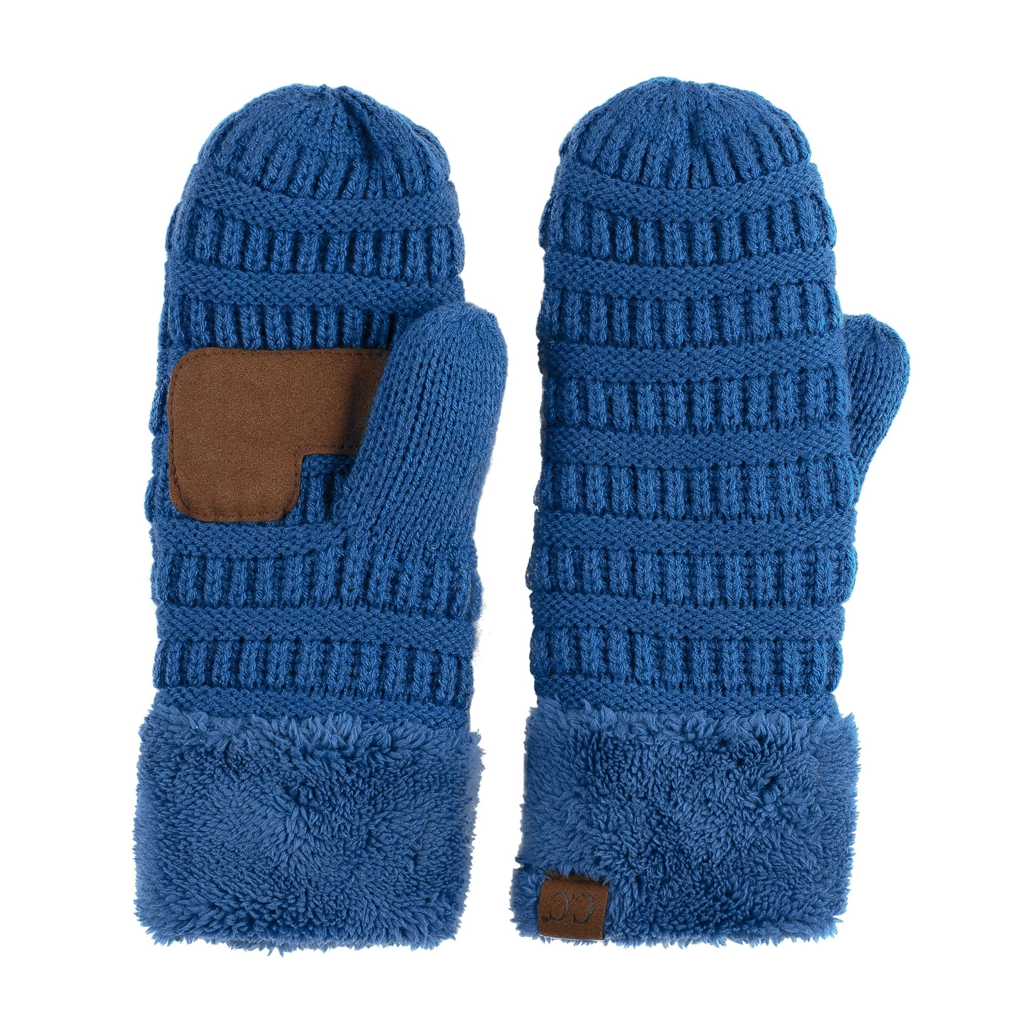 CC Brand Sherpa Lined Mittens in various colors, showcasing cozy warm lining and stylish cable knit pattern.