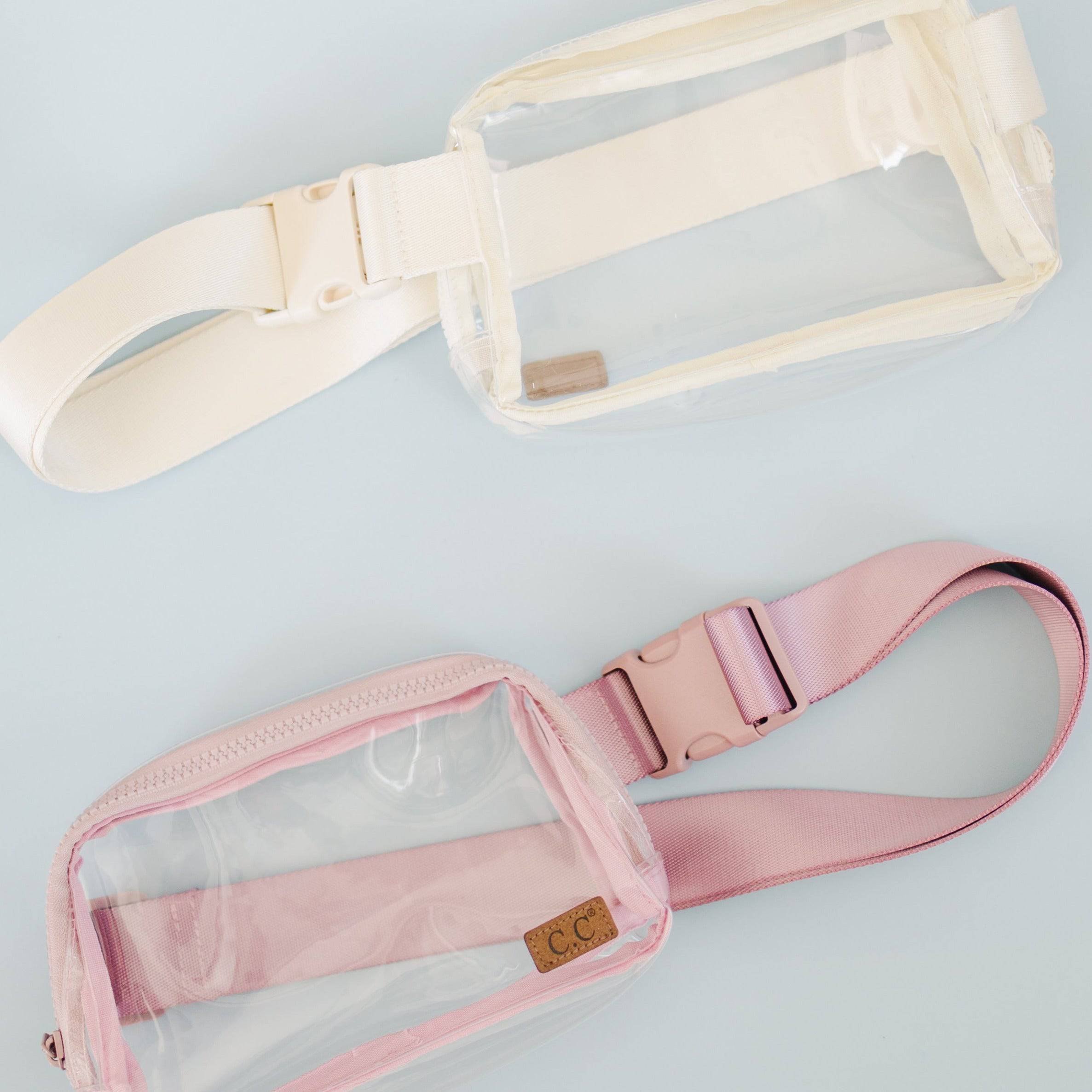 CC Clear Coliseum Belt Bag Fanny Pack featuring authentic C.C® branding, clear TPU material, and adjustable strap for comfort.