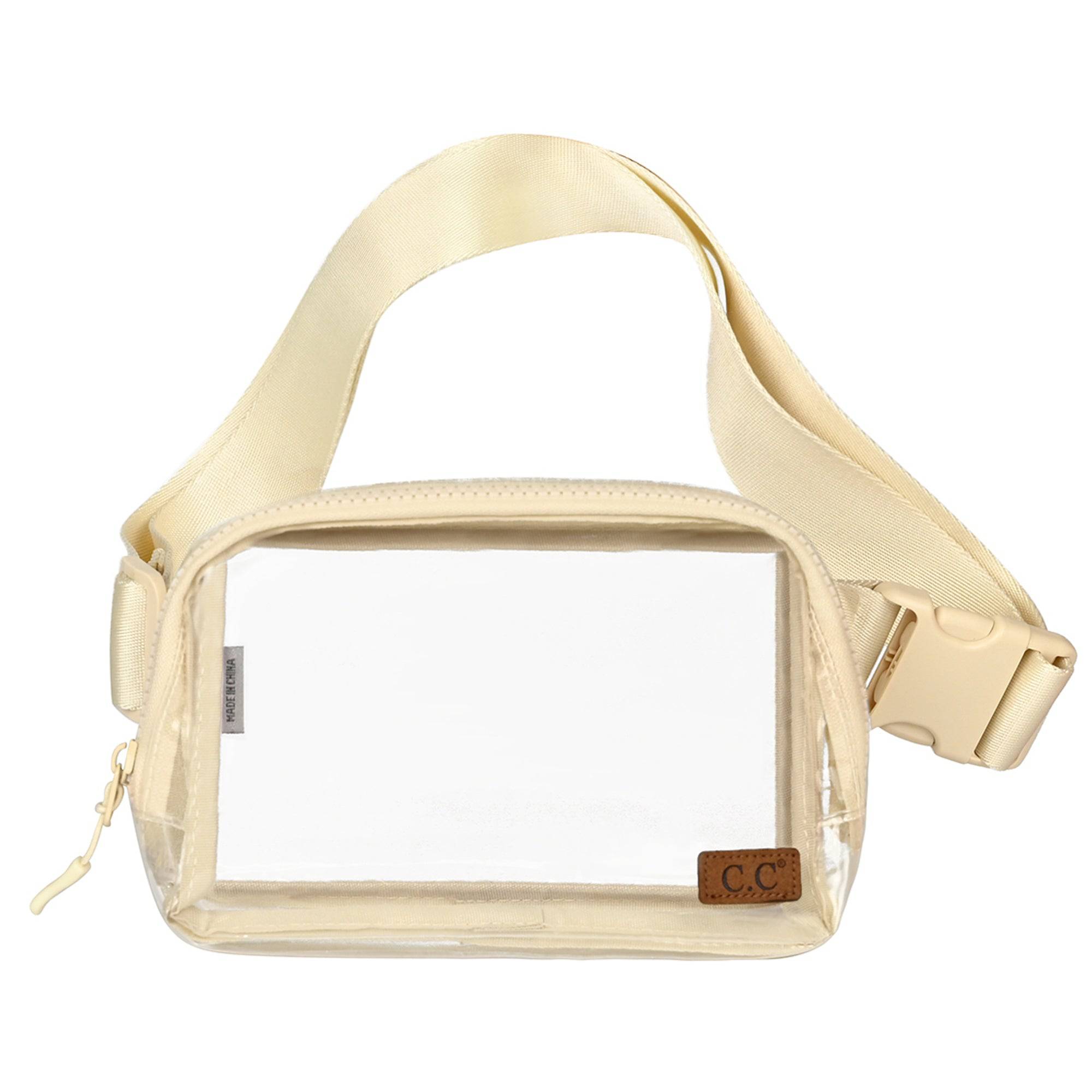 CC Clear Coliseum Belt Bag Fanny Pack featuring authentic C.C® branding, clear TPU material, and adjustable strap for comfort.