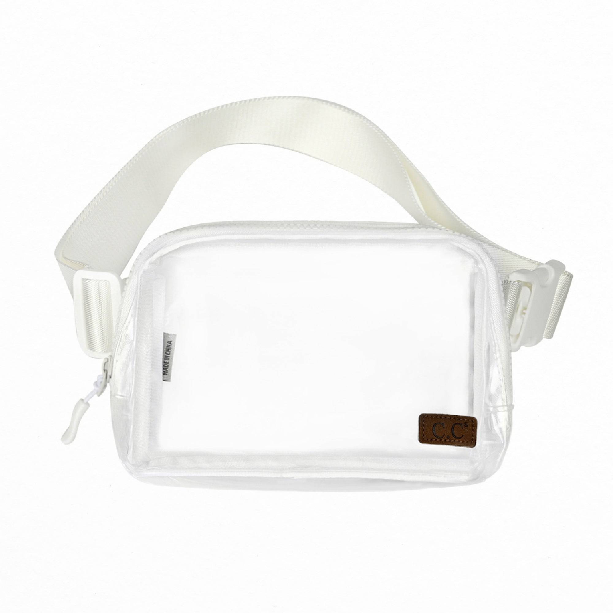 CC Clear Coliseum Belt Bag Fanny Pack featuring authentic C.C® branding, clear TPU material, and adjustable strap for comfort.