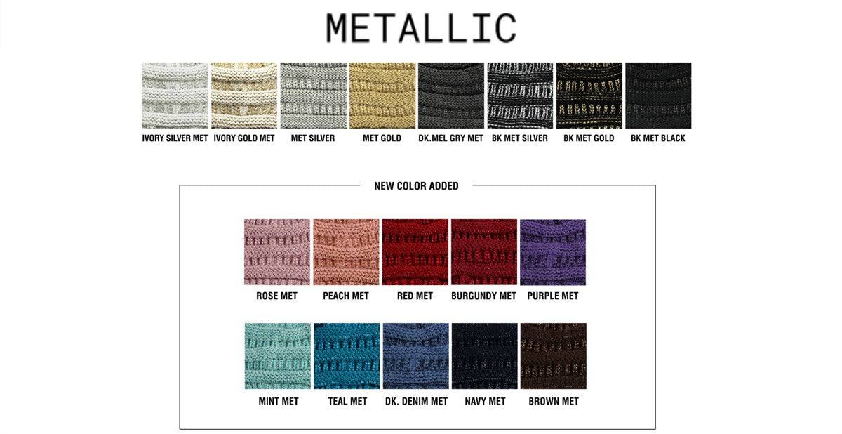 CC Cozy Metallic Cable Knit Skully Beanie in various trending colors with a stylish cable knit pattern and metallic accents.