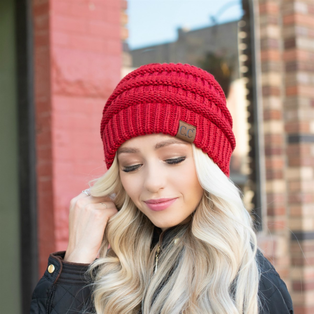 CC Cozy Metallic Cable Knit Skully Beanie in various trending colors with a stylish cable knit pattern and metallic accents.