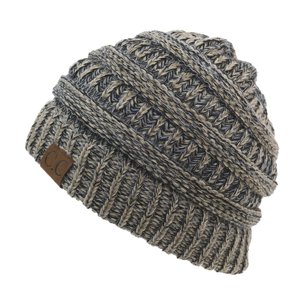 CC Crafted Multi-Color Beanies for kids and adults featuring a trendy four-tone crochet pattern, made from soft acrylic material.